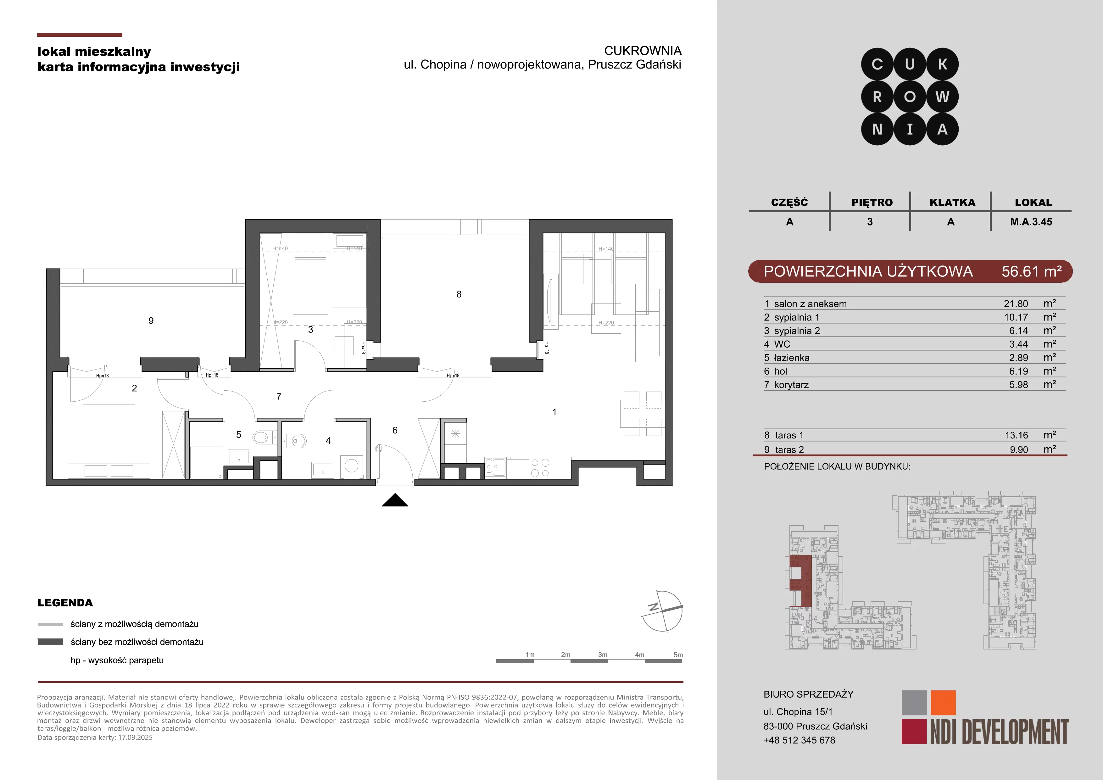 3 pokoje, mieszkanie 56,61 m², piętro 3, oferta nr M.A.3.045, Cukrownia, Pruszcz Gdański, ul. Chopina