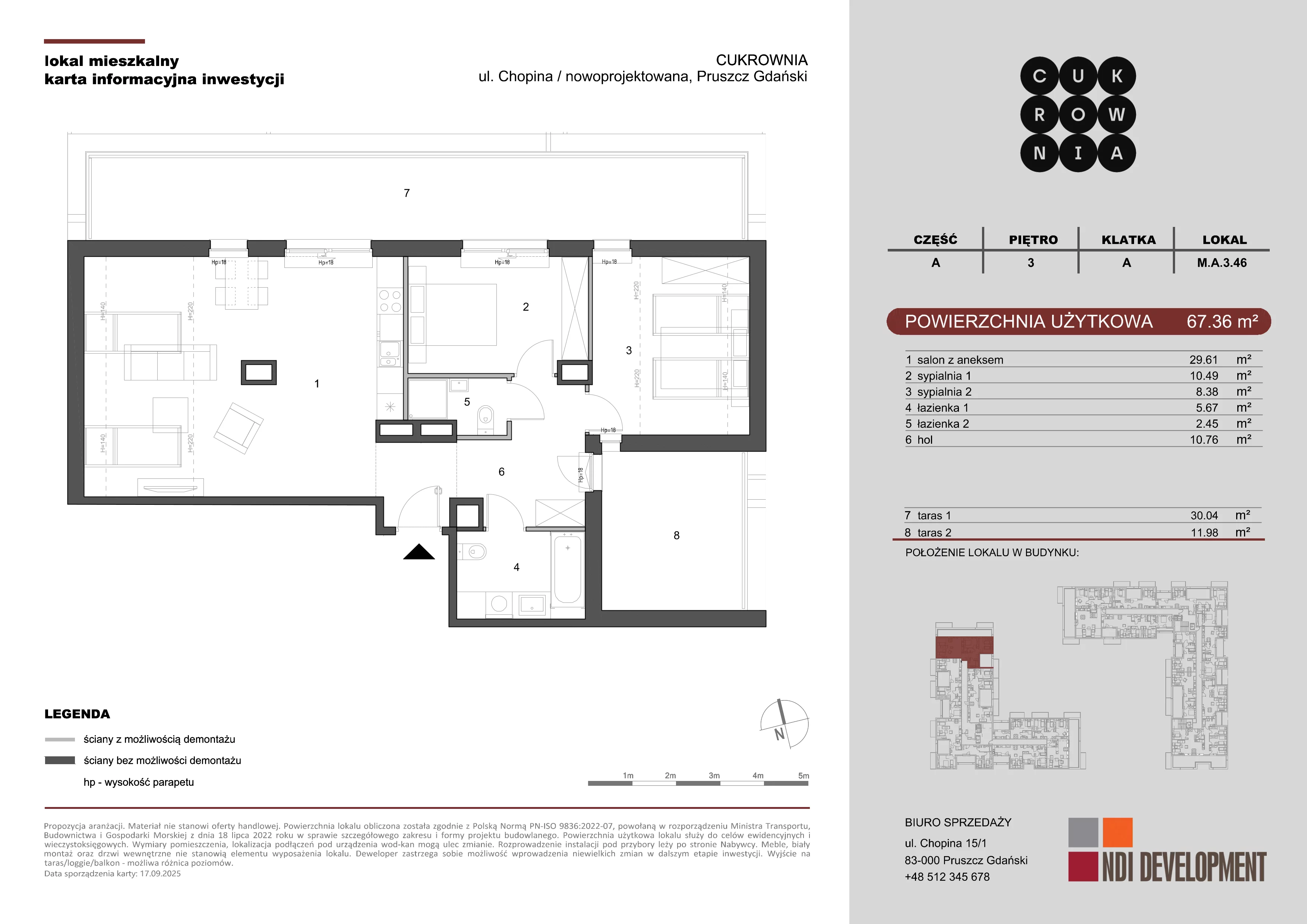 3 pokoje, mieszkanie 67,36 m², piętro 3, oferta nr M.A.3.046, Cukrownia, Pruszcz Gdański, ul. Chopina