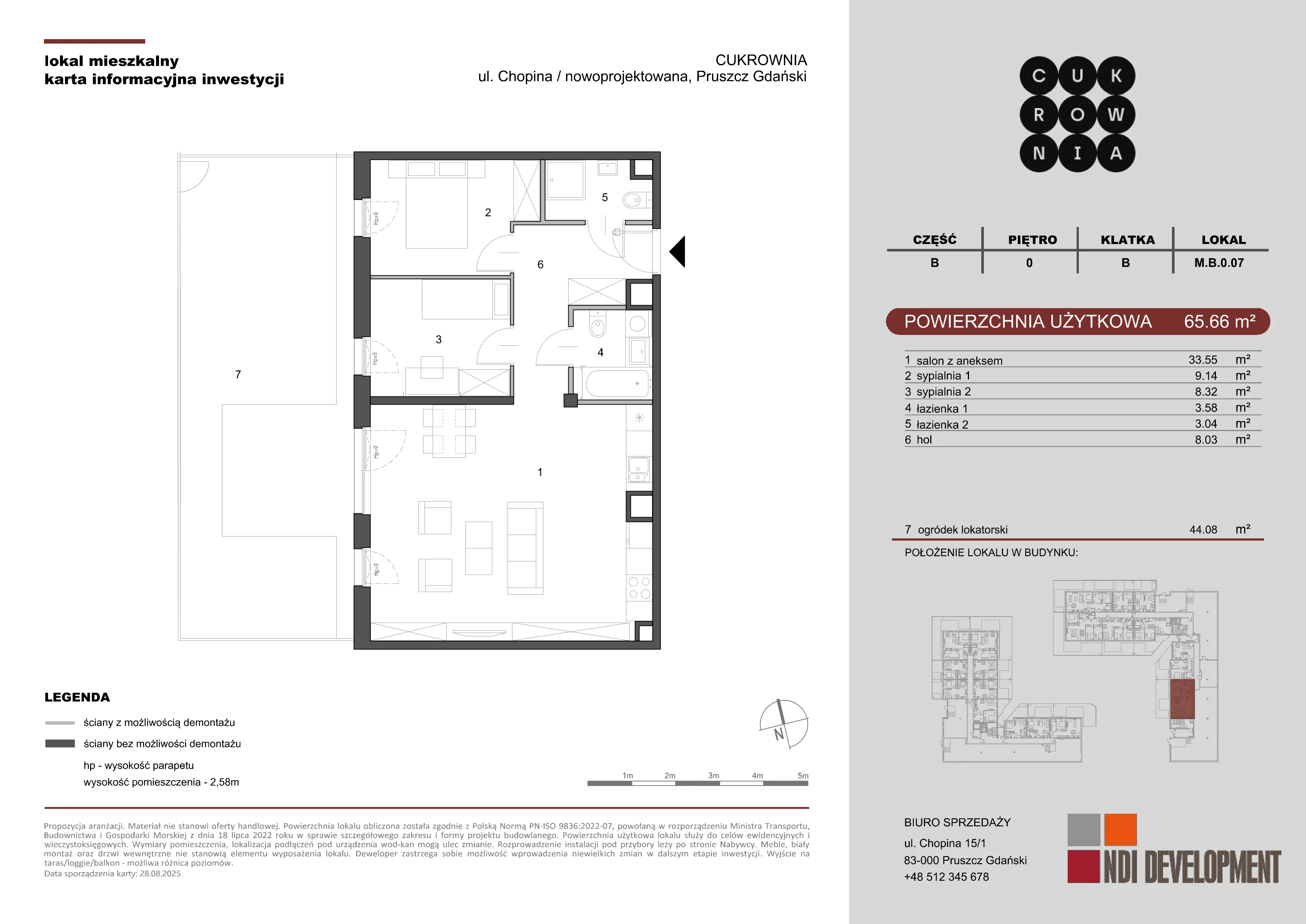 3 pokoje, mieszkanie 65,66 m², parter, oferta nr M.B.0.007, Cukrownia, Pruszcz Gdański, ul. Chopina