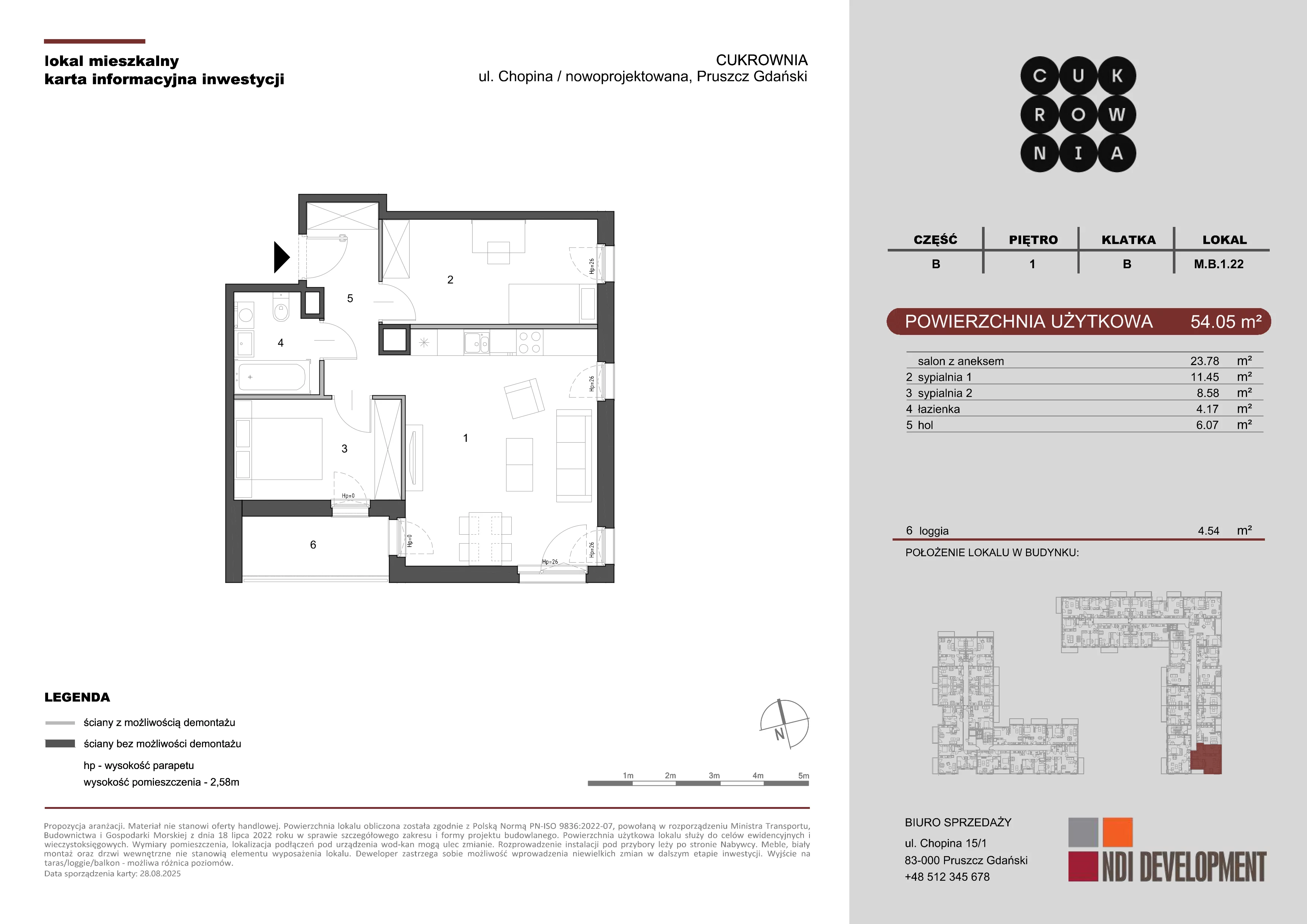 3 pokoje, mieszkanie 54,05 m², piętro 1, oferta nr M.B.1.022, Cukrownia, Pruszcz Gdański, ul. Chopina