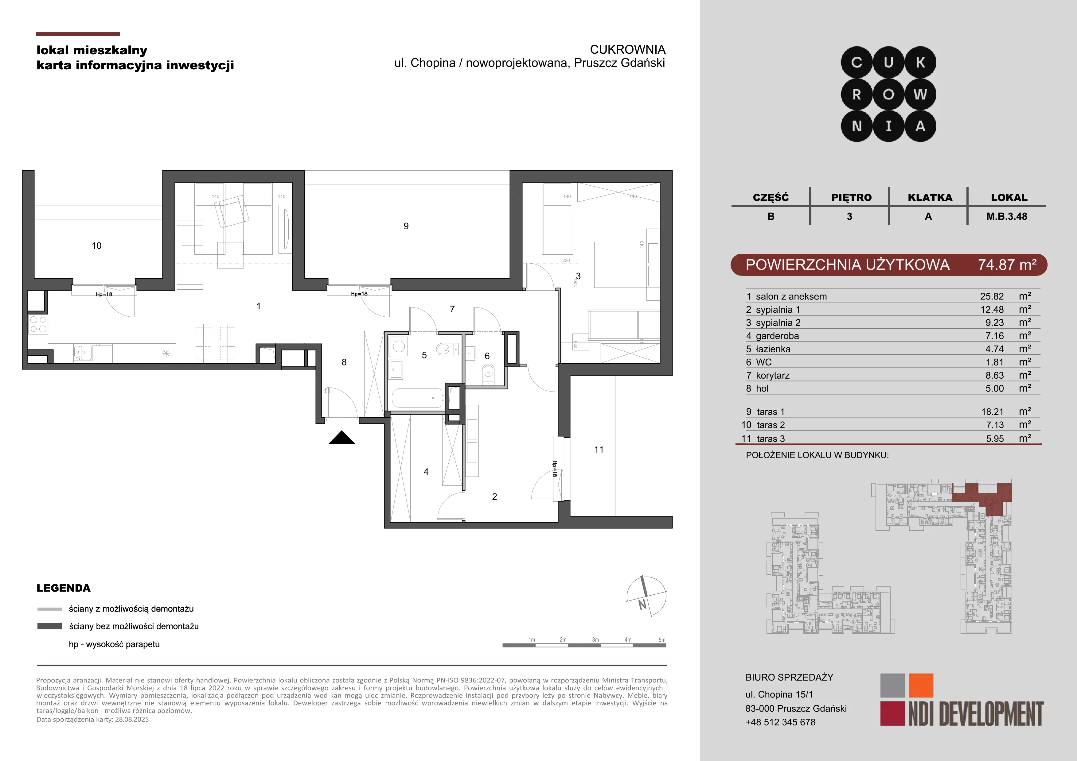 3 pokoje, mieszkanie 74,87 m², piętro 3, oferta nr M.B.3.048, Cukrownia, Pruszcz Gdański, ul. Chopina