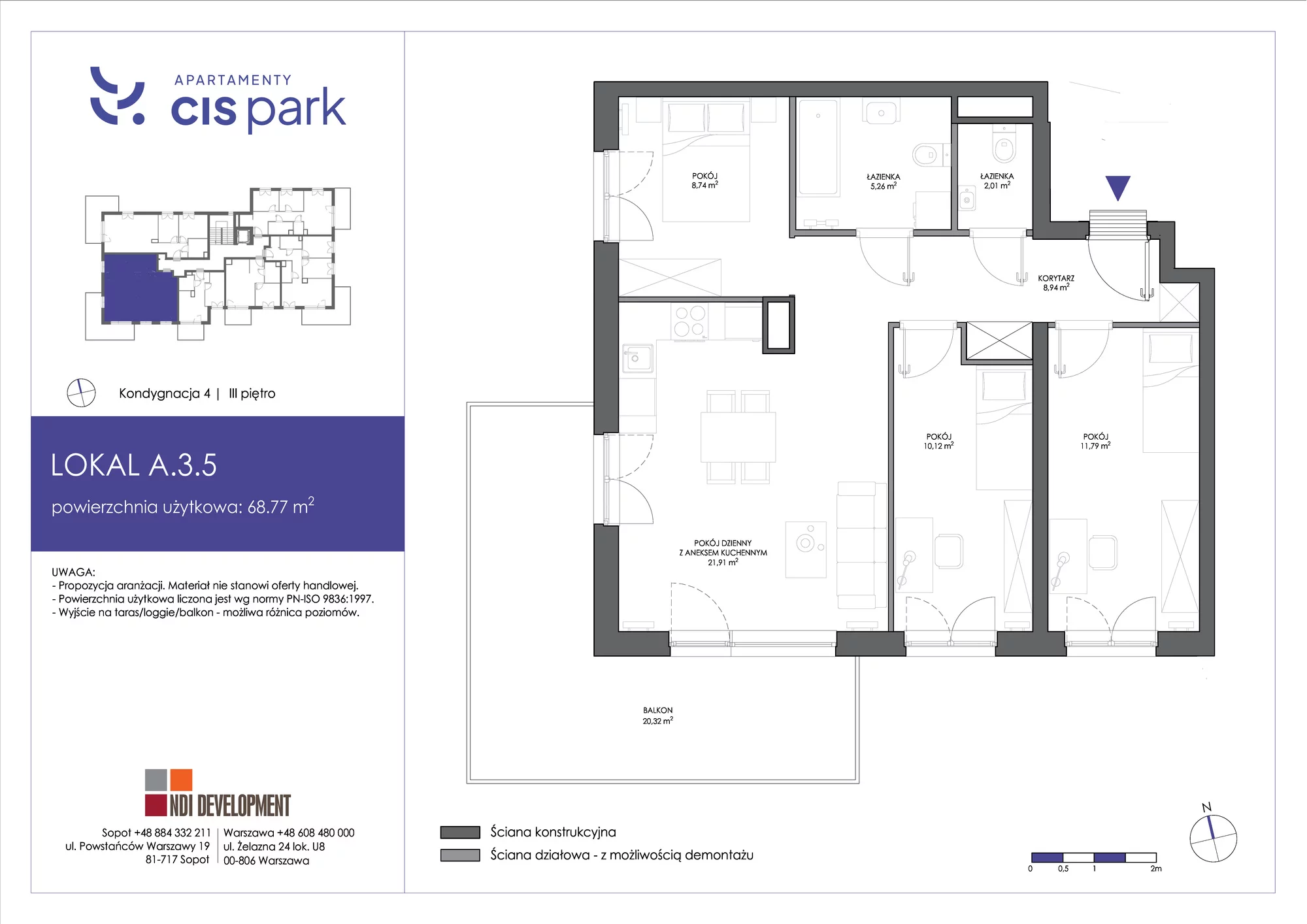 Mieszkanie 68,77 m², piętro 3, oferta nr A.3.5, Apartamenty Cis Park, Gdynia, Pustki Cisowskie-Demptowo, Pustki Cisowskie, ul. Chabrowa