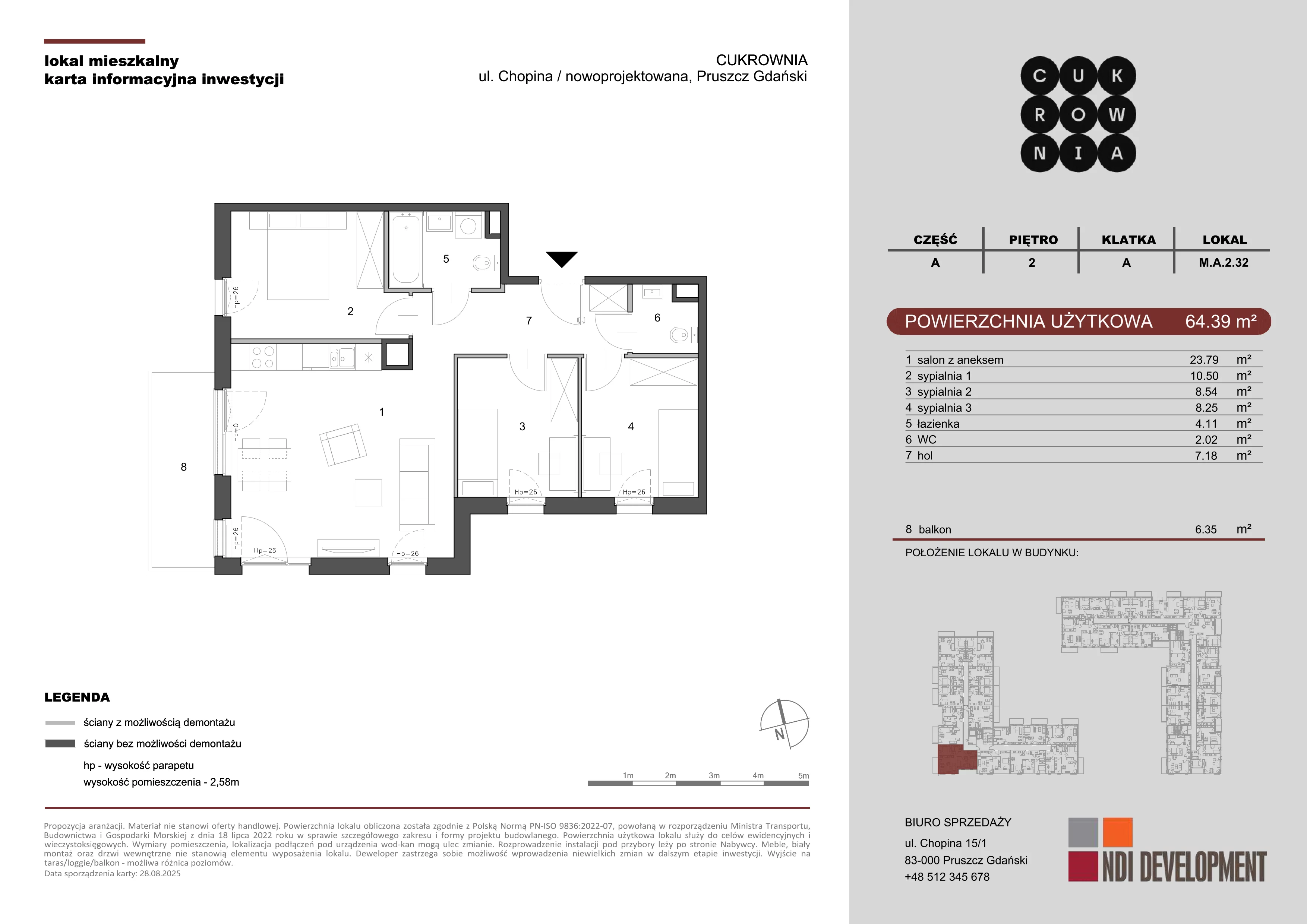 4 pokoje, mieszkanie 64,39 m², piętro 2, oferta nr M.A.2.032, Cukrownia, Pruszcz Gdański, ul. Chopina