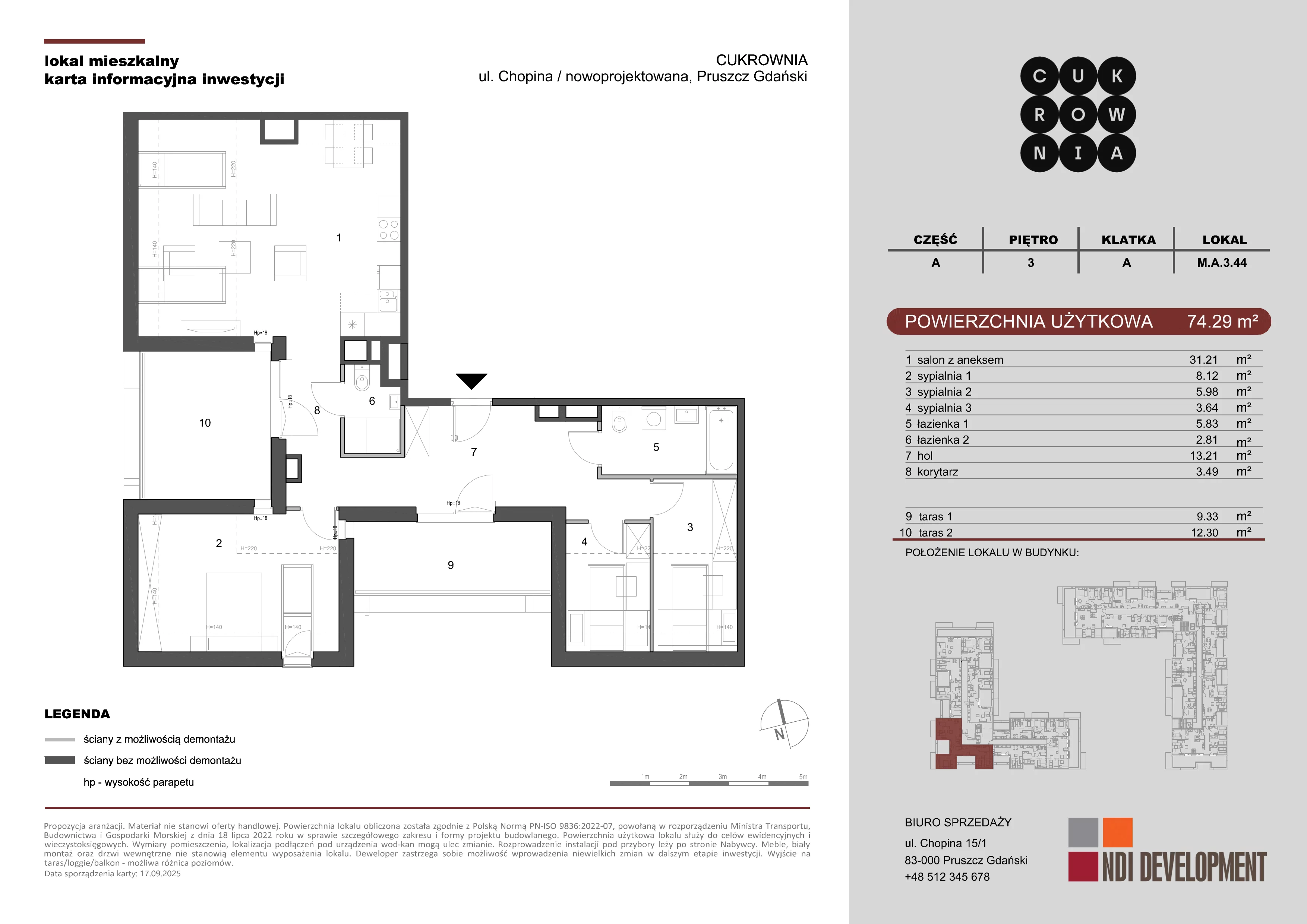 4 pokoje, mieszkanie 74,29 m², piętro 3, oferta nr M.A.3.044, Cukrownia, Pruszcz Gdański, ul. Chopina