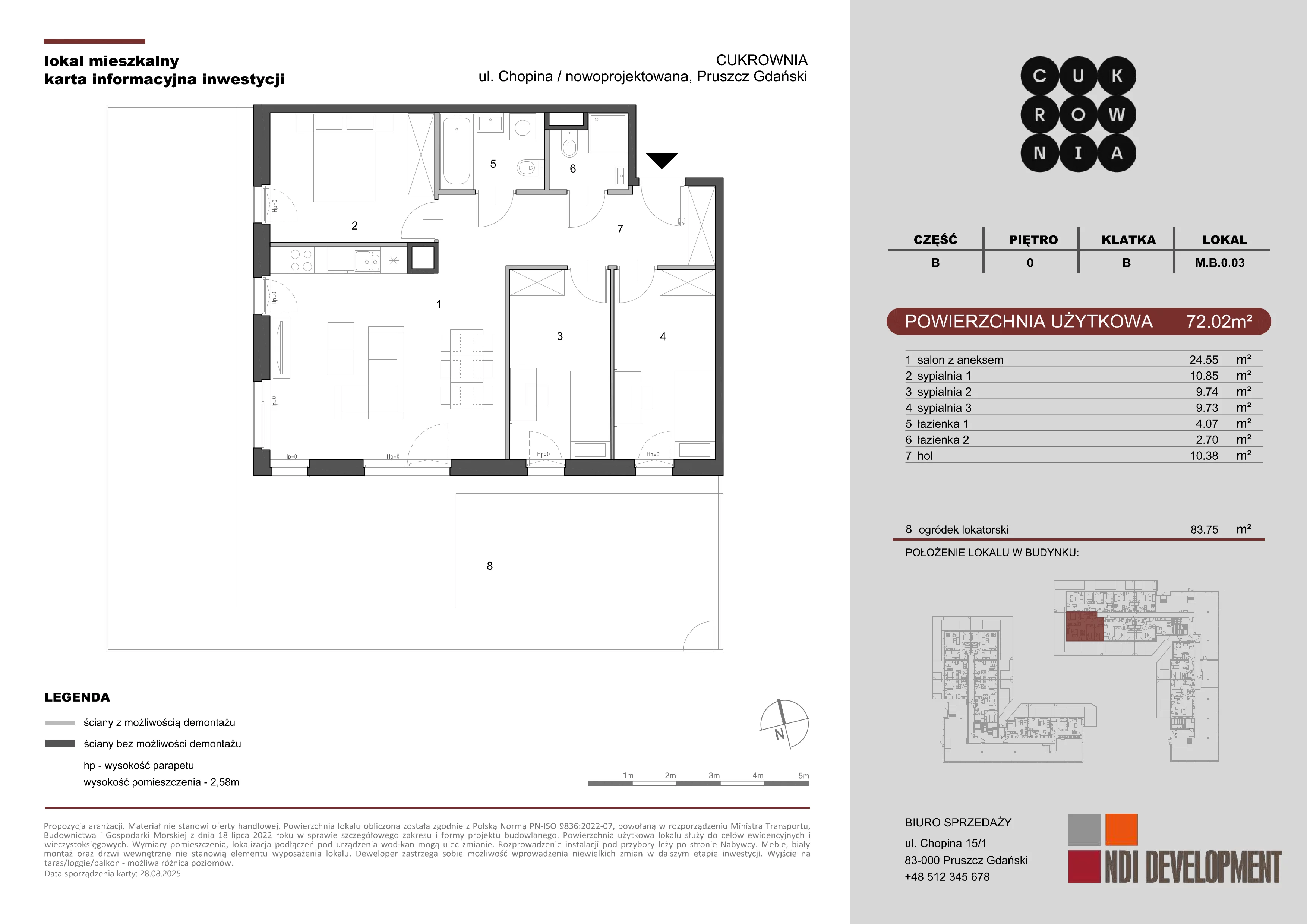 4 pokoje, mieszkanie 72,02 m², parter, oferta nr M.B.0.003, Cukrownia, Pruszcz Gdański, ul. Chopina