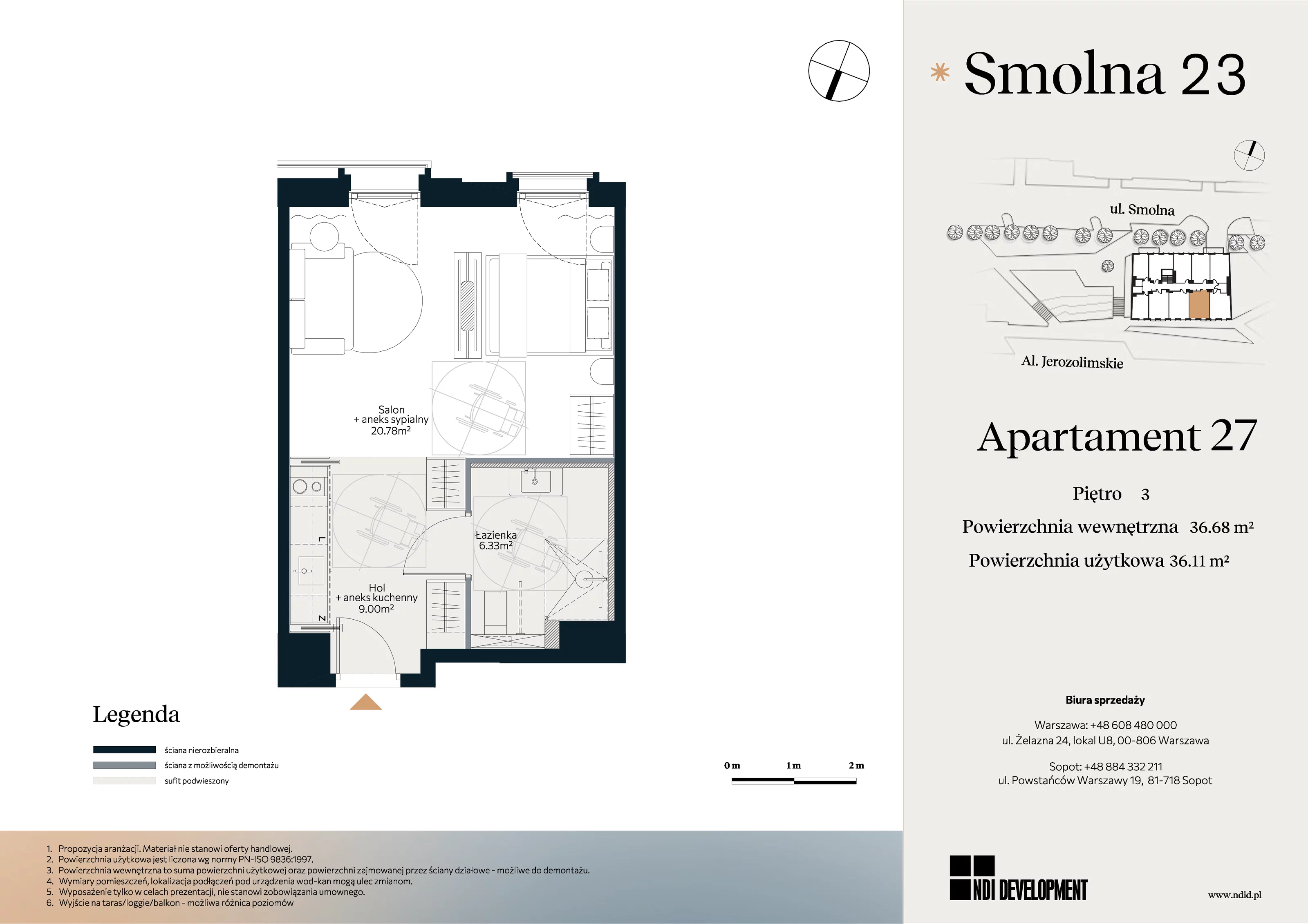 1 pokój, lokal inwestycyjny 36,68 m², piętro 3, oferta nr U_4_27, Smolna 23, Warszawa, Śródmieście, ul. Smolna 23