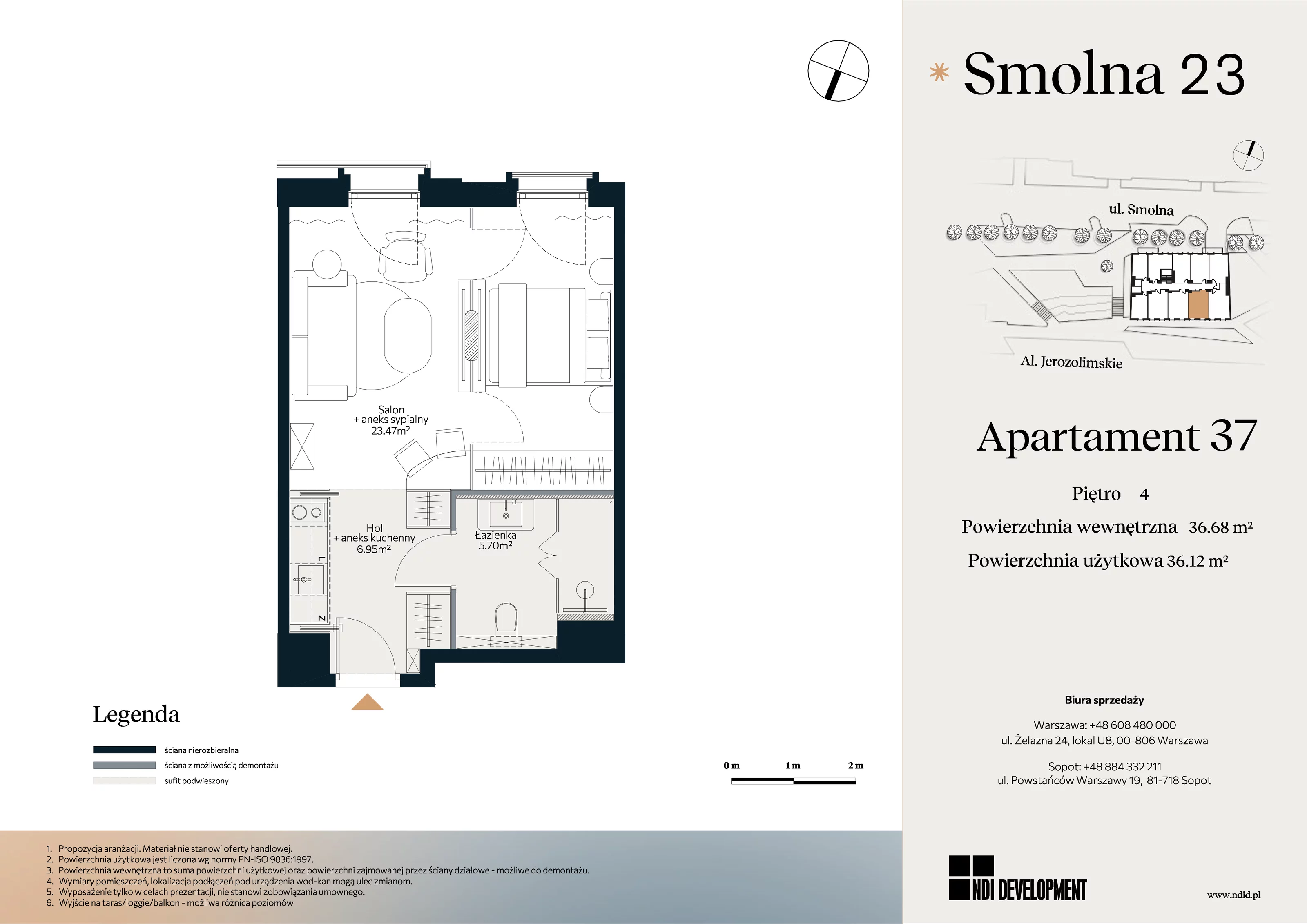 1 pokój, lokal inwestycyjny 36,68 m², piętro 4, oferta nr U_5_37, Smolna 23, Warszawa, Śródmieście, ul. Smolna 23