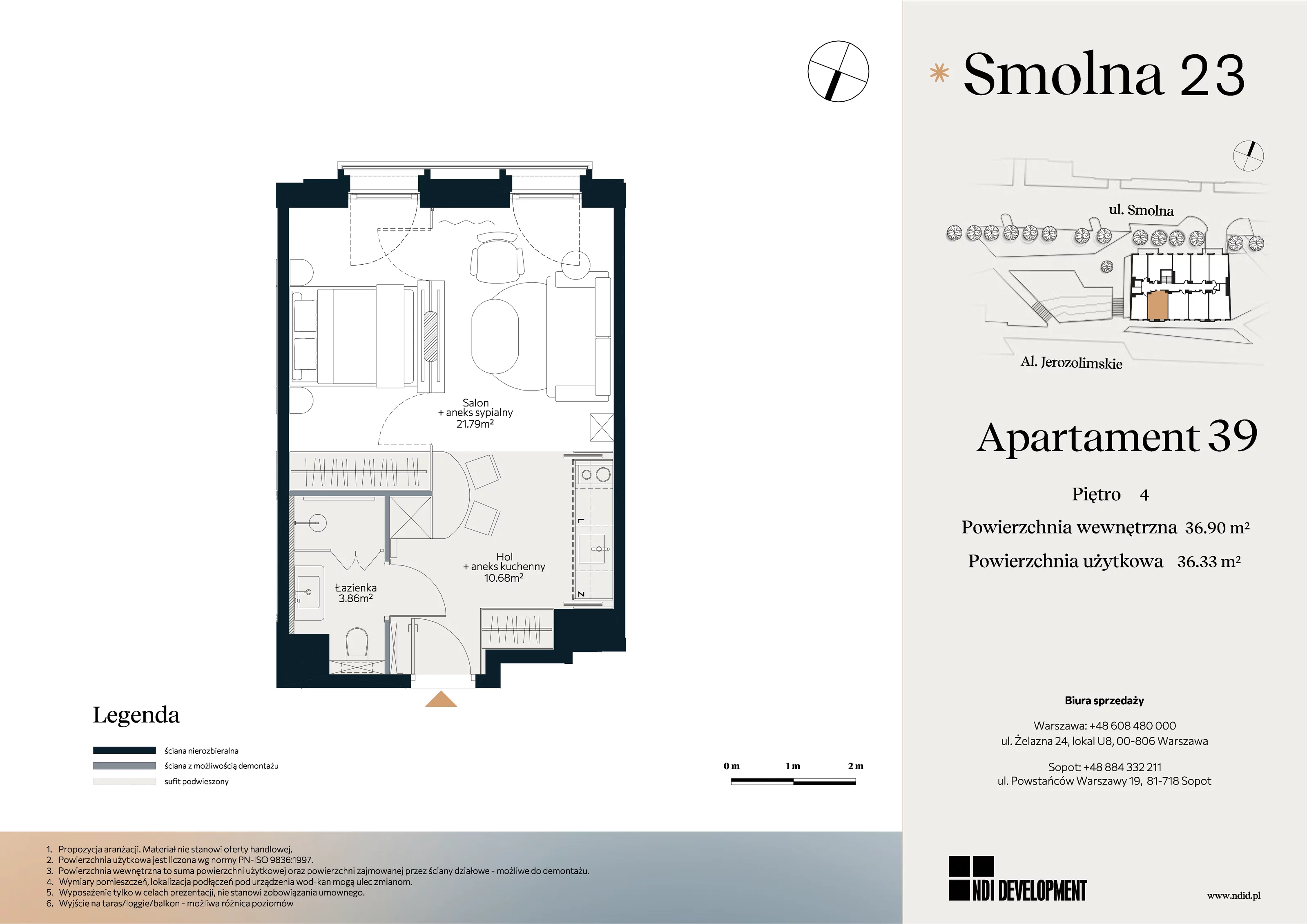 1 pokój, lokal inwestycyjny 36,90 m², piętro 4, oferta nr U_5_39, Smolna 23, Warszawa, Śródmieście, ul. Smolna 23