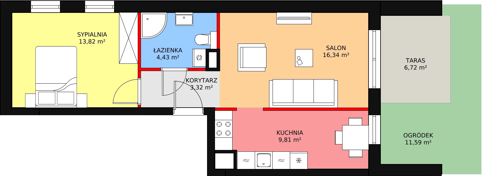 2 pokoje, mieszkanie 48,38 m², parter, oferta nr 9B.1, Zielona Przystań, Poznań, Naramowice, ul. Błażeja 9