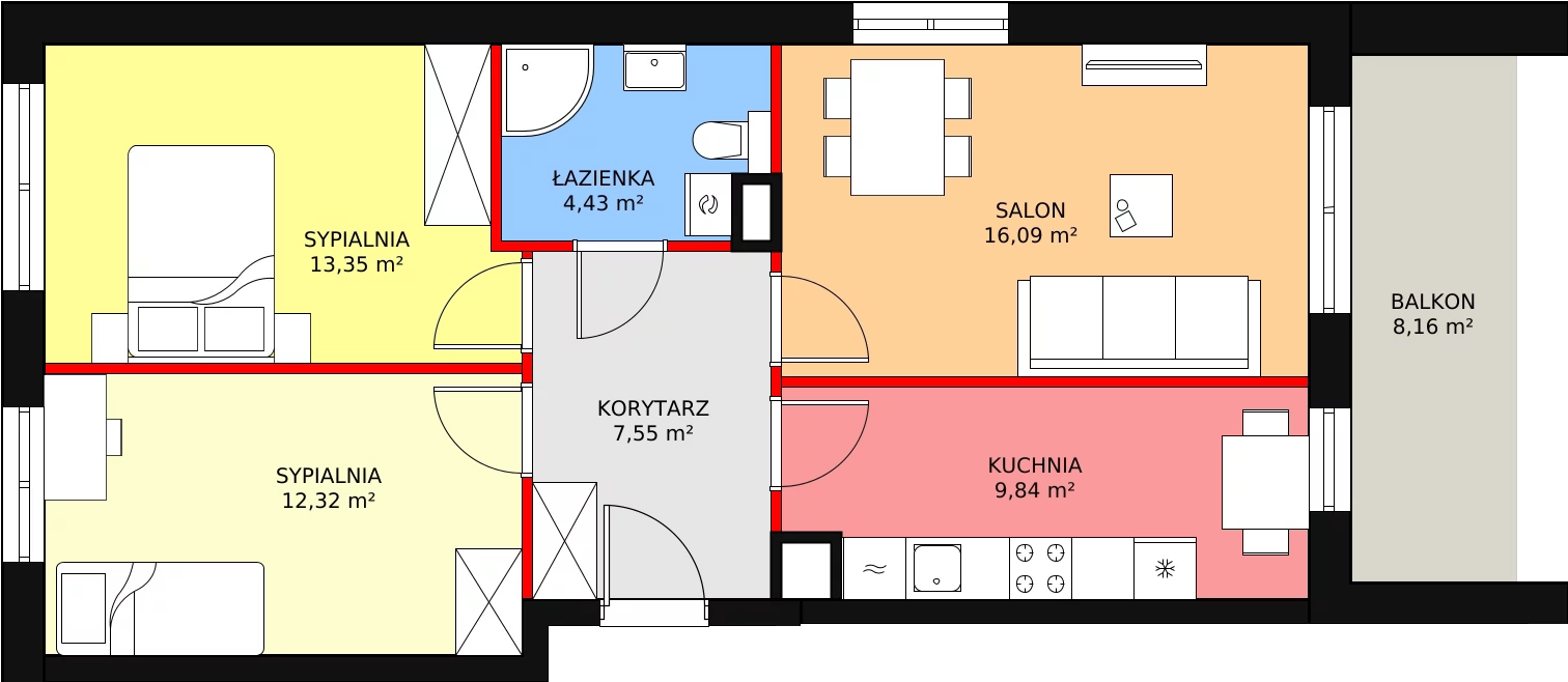 3 pokoje, mieszkanie 64,74 m², piętro 1, oferta nr 9B.6, Zielona Przystań, Poznań, Naramowice, ul. Błażeja 9