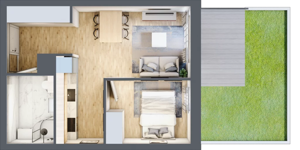 2 pokoje, mieszkanie 35,36 m², parter, oferta nr 9B.2, Zielona Przystań, Poznań, Naramowice, ul. Błażeja 9