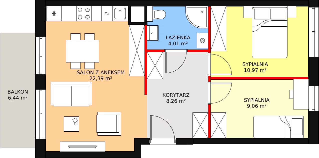 3 pokoje, mieszkanie 55,48 m², piętro 2, oferta nr 9C.7, Zielona Przystań, Poznań, Naramowice, ul. Błażeja 9