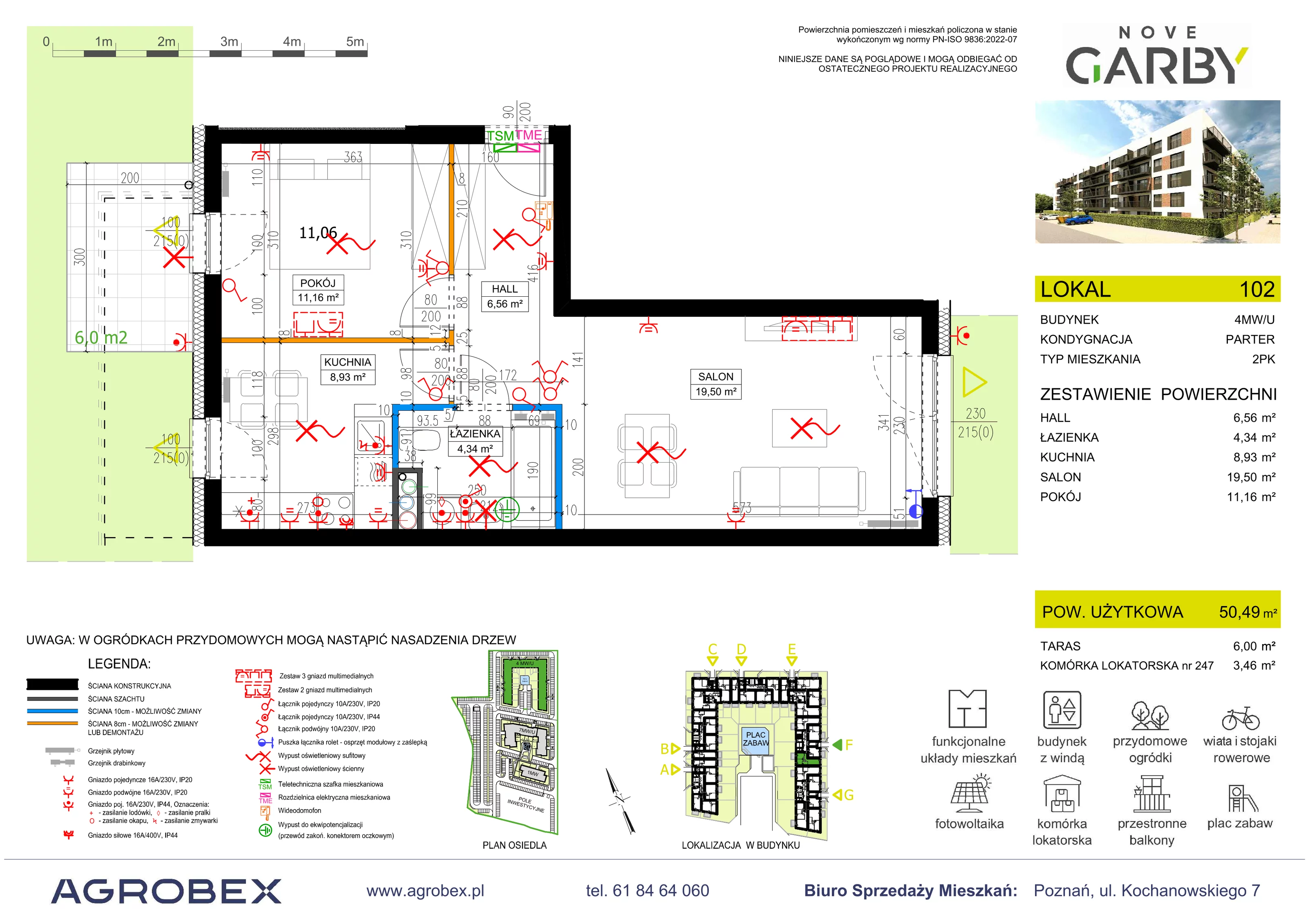 2 pokoje, mieszkanie 50,49 m², parter, oferta nr 102, Nove Garby - Etap 2, Garby, ul. Tulecka