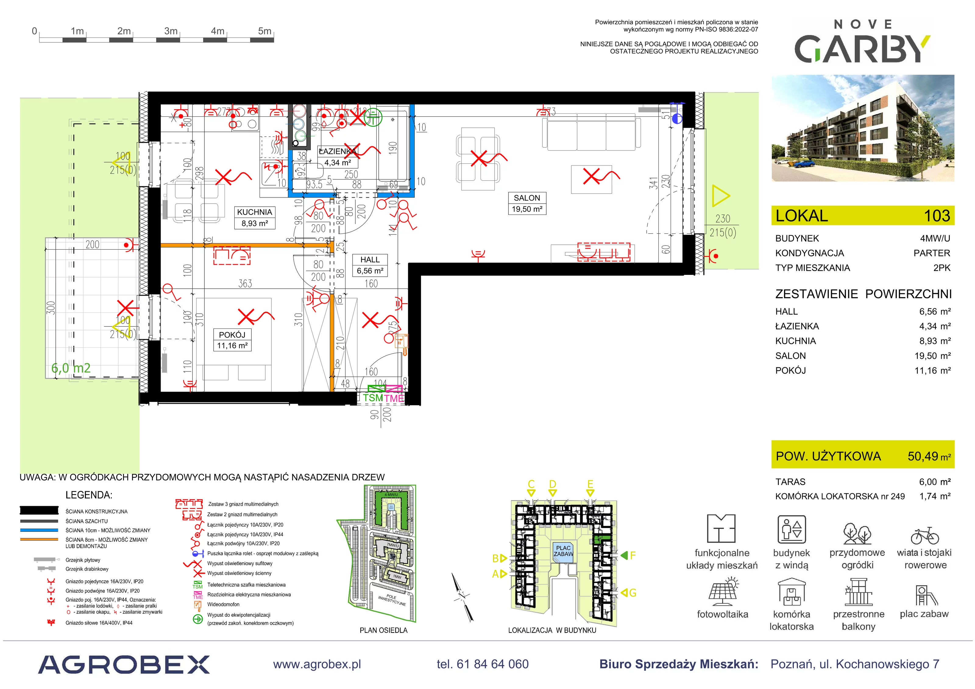 2 pokoje, mieszkanie 50,49 m², parter, oferta nr 103, Nove Garby - Etap 2, Garby, ul. Tulecka
