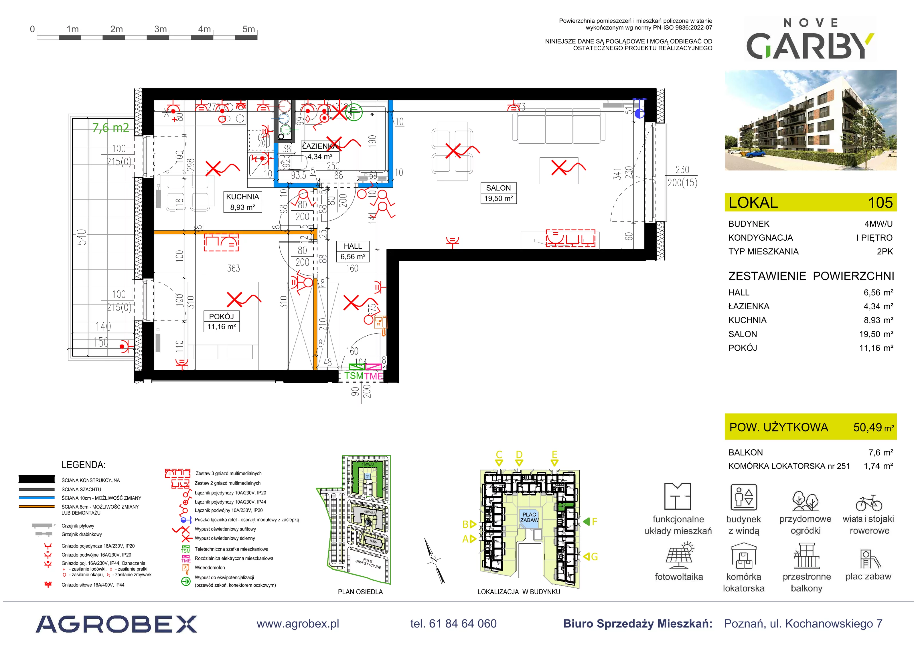 2 pokoje, mieszkanie 50,49 m², piętro 1, oferta nr 105, Nove Garby - Etap 2, Garby, ul. Tulecka