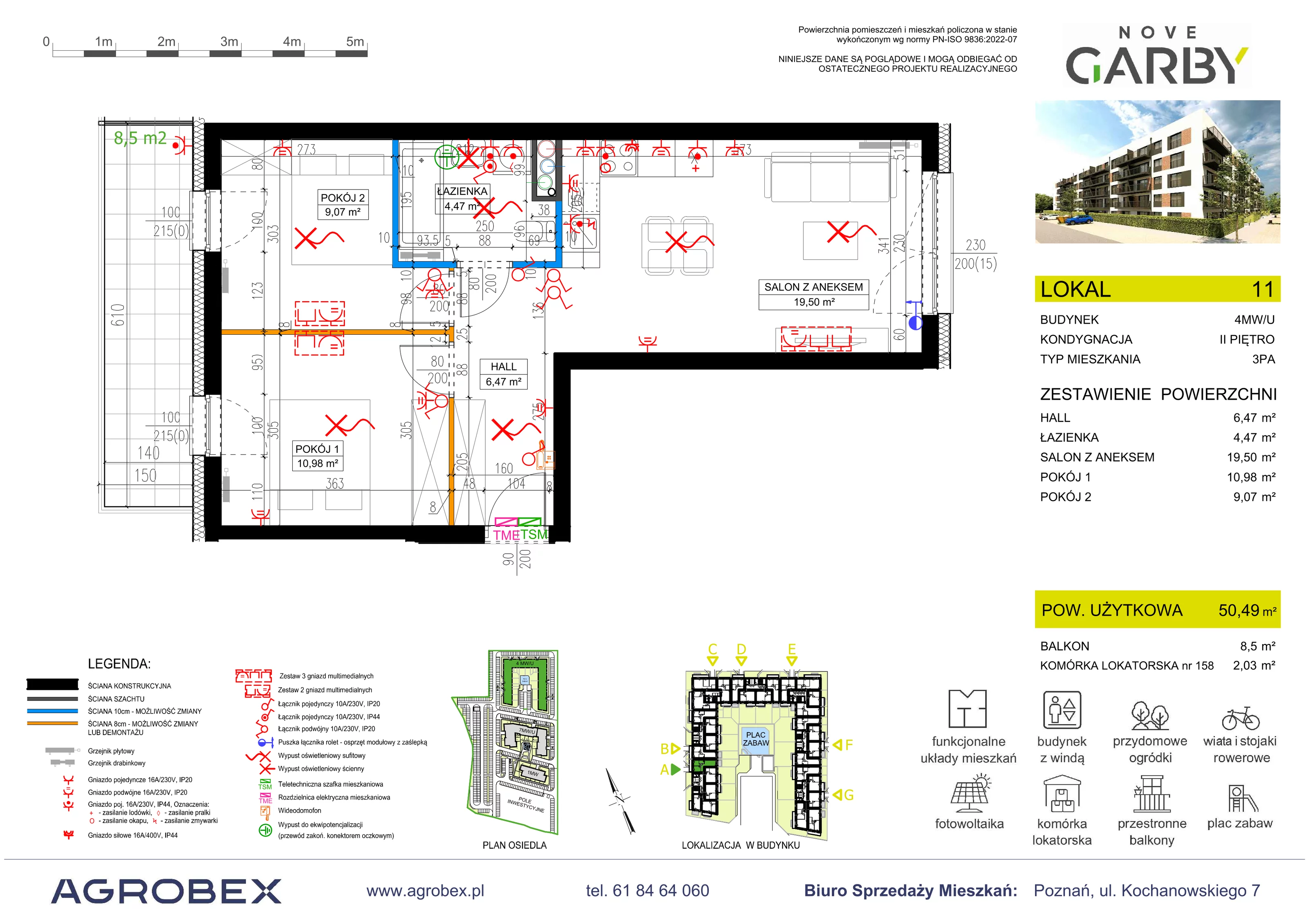 3 pokoje, mieszkanie 50,49 m², piętro 2, oferta nr 11, Nove Garby - Etap 2, Garby, ul. Tulecka