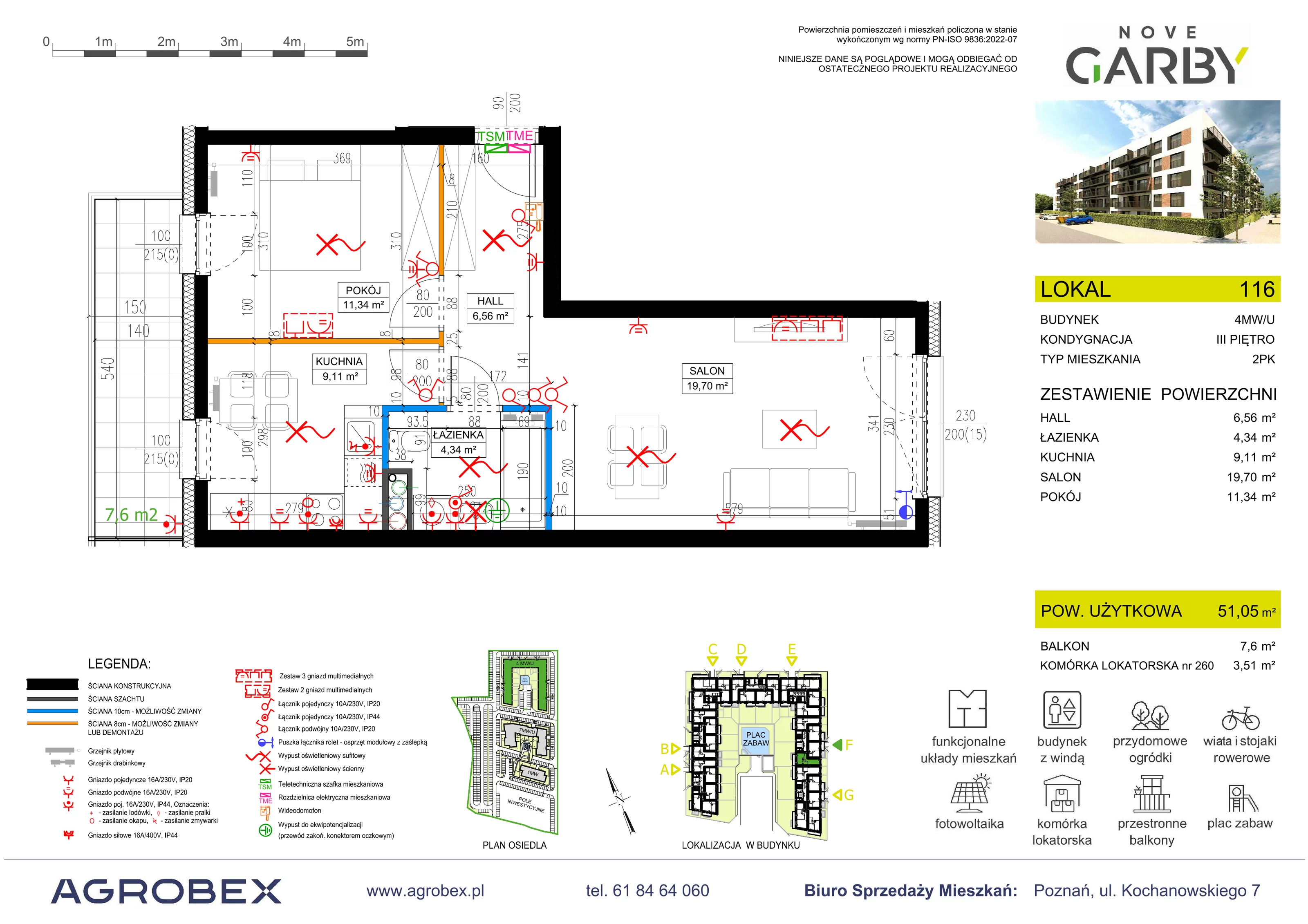 2 pokoje, mieszkanie 51,05 m², piętro 3, oferta nr 116, Nove Garby - Etap 2, Garby, ul. Tulecka