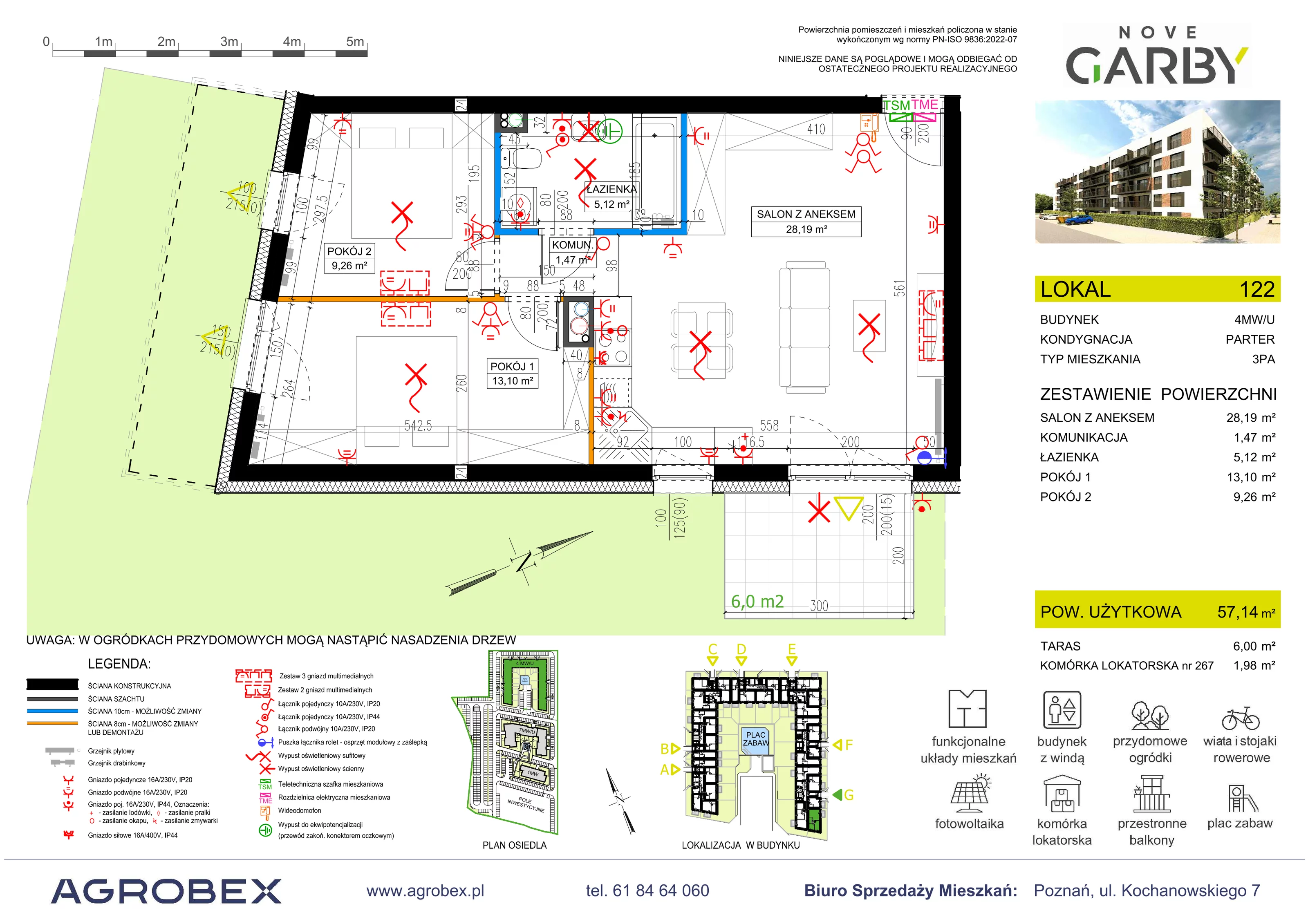 3 pokoje, mieszkanie 57,14 m², parter, oferta nr 122, Nove Garby - Etap 2, Garby, ul. Tulecka