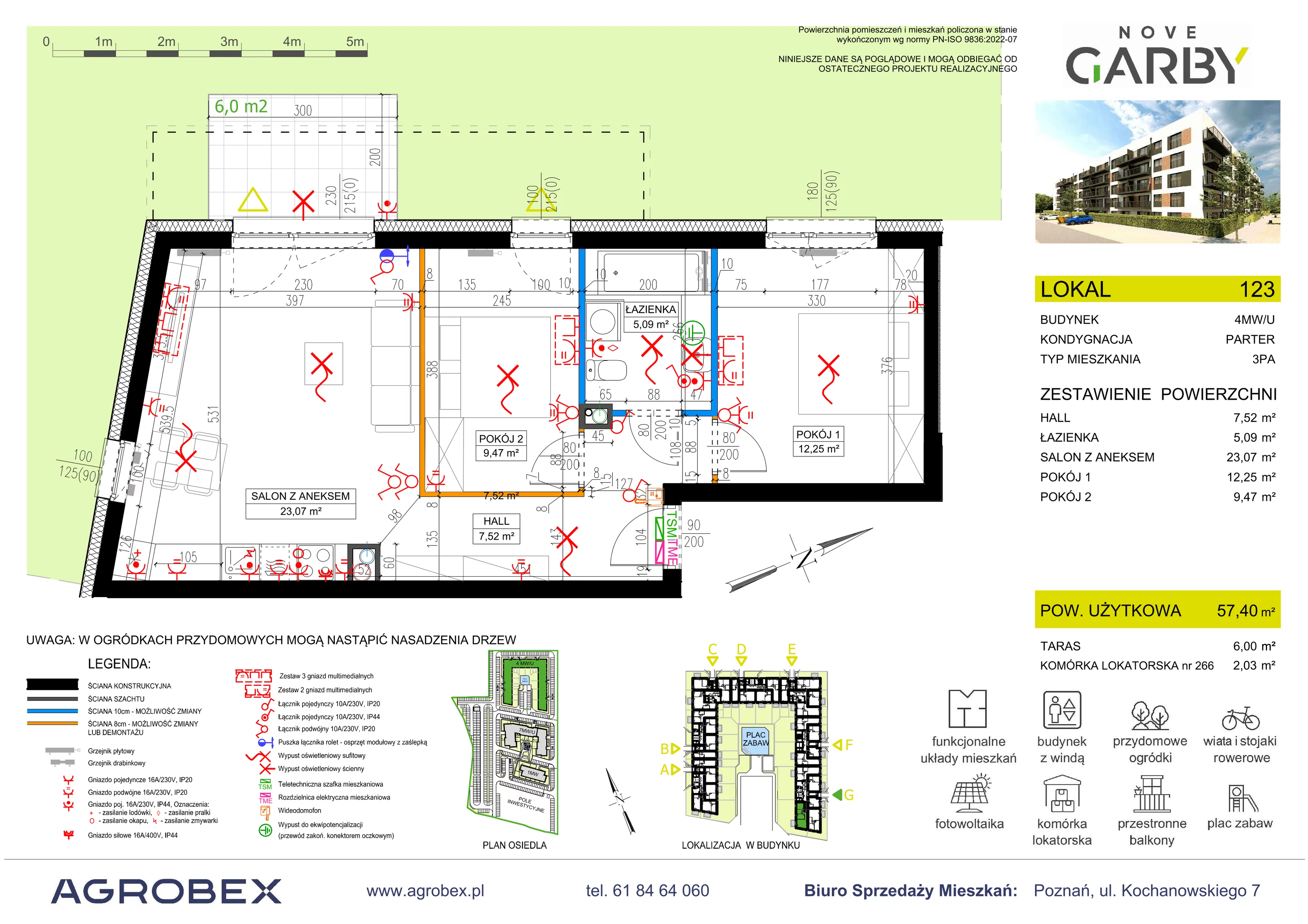 3 pokoje, mieszkanie 57,40 m², parter, oferta nr 123, Nove Garby - Etap 2, Garby, ul. Tulecka