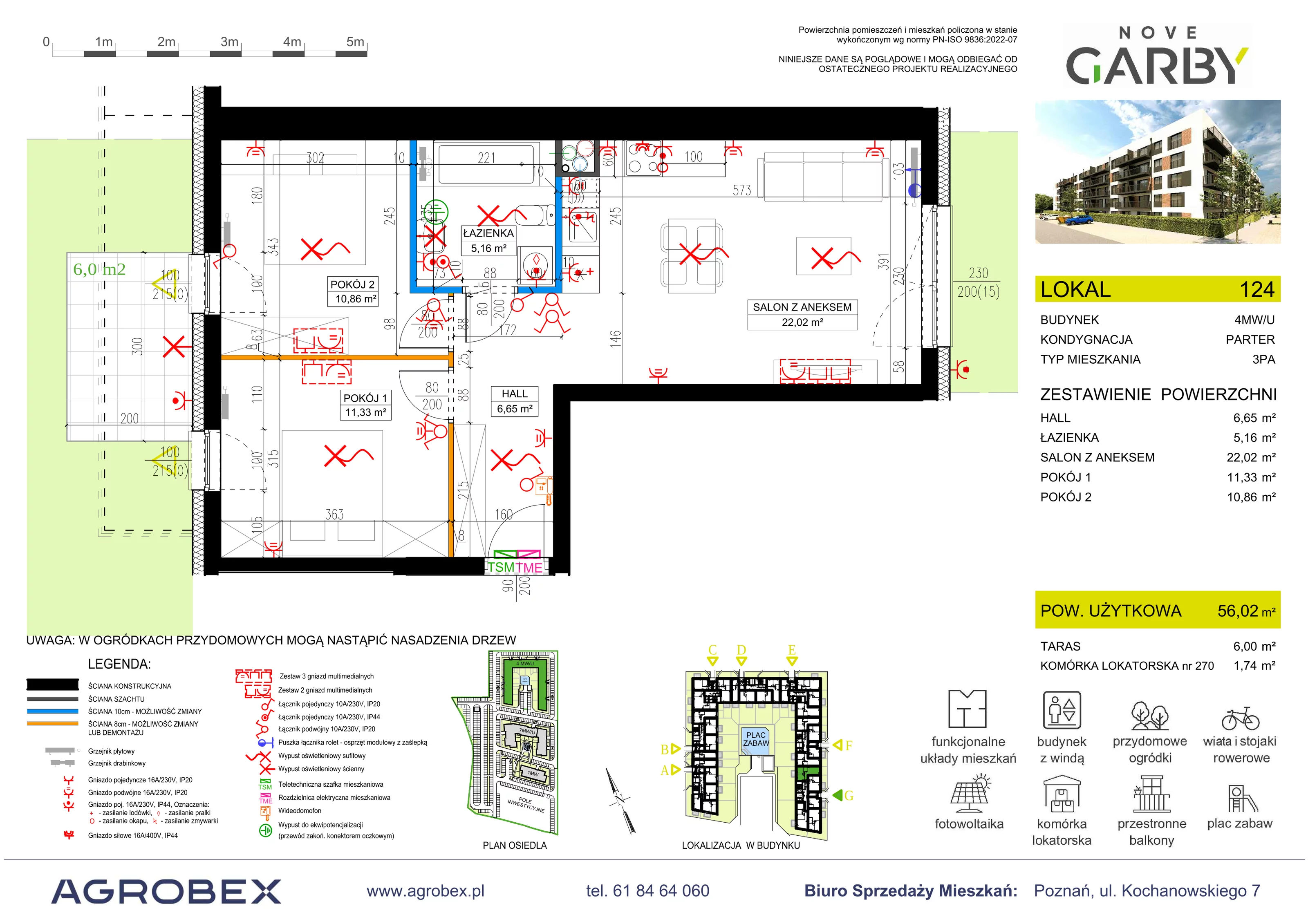 3 pokoje, mieszkanie 56,02 m², parter, oferta nr 124, Nove Garby - Etap 2, Garby, ul. Tulecka