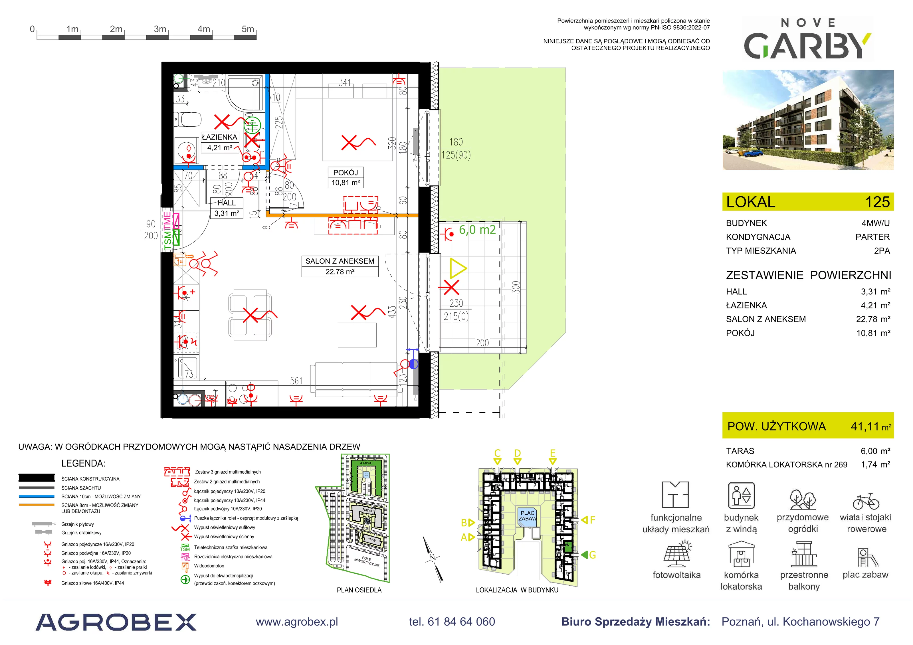 2 pokoje, mieszkanie 41,11 m², parter, oferta nr 125, Nove Garby - Etap 2, Garby, ul. Tulecka