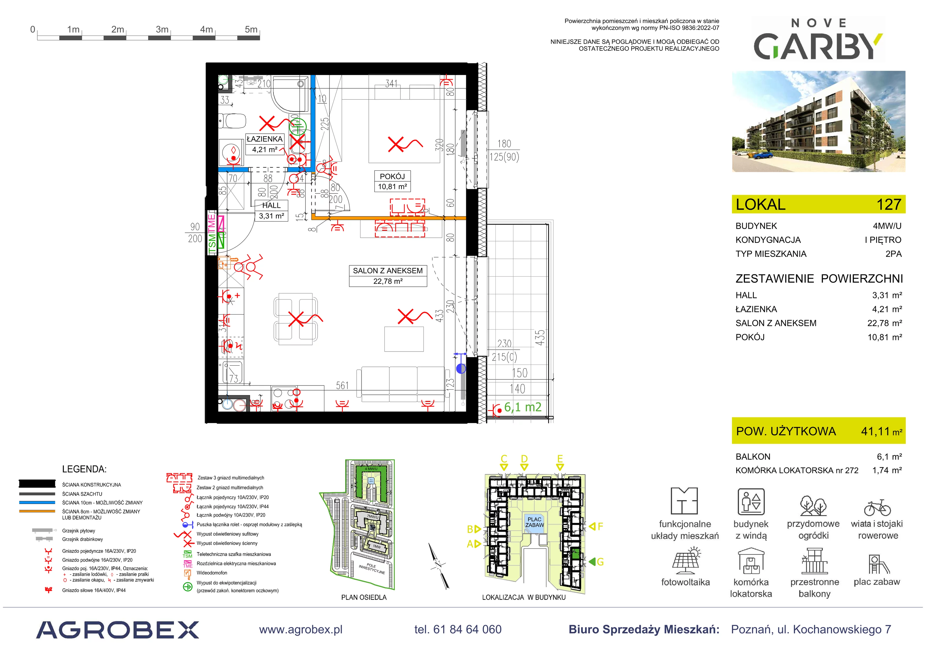 2 pokoje, mieszkanie 41,11 m², piętro 1, oferta nr 127, Nove Garby - Etap 2, Garby, ul. Tulecka