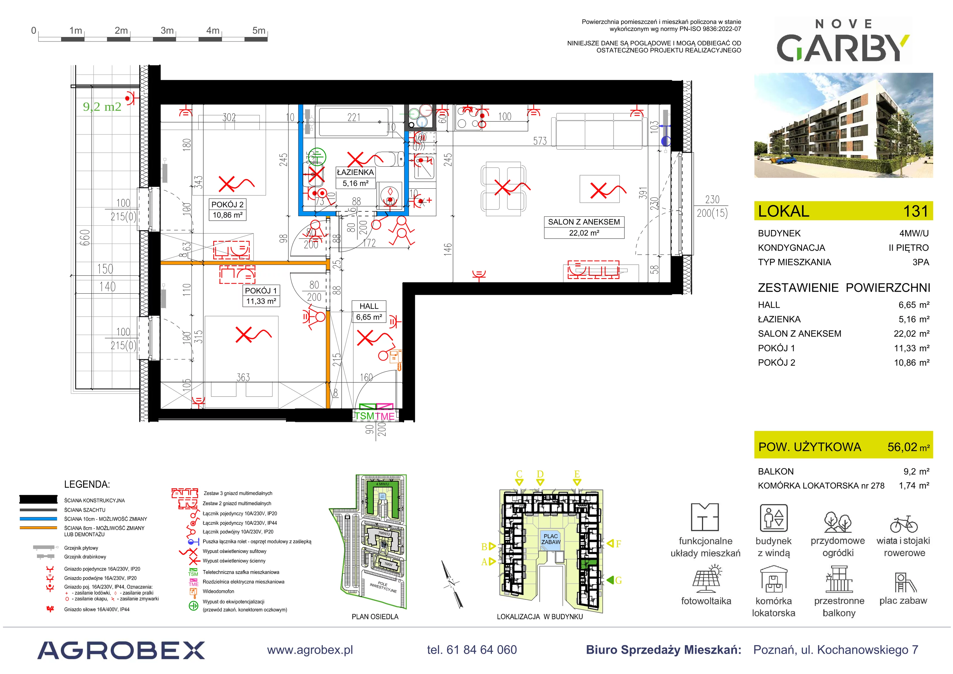 3 pokoje, mieszkanie 56,02 m², piętro 2, oferta nr 131, Nove Garby - Etap 2, Garby, ul. Tulecka