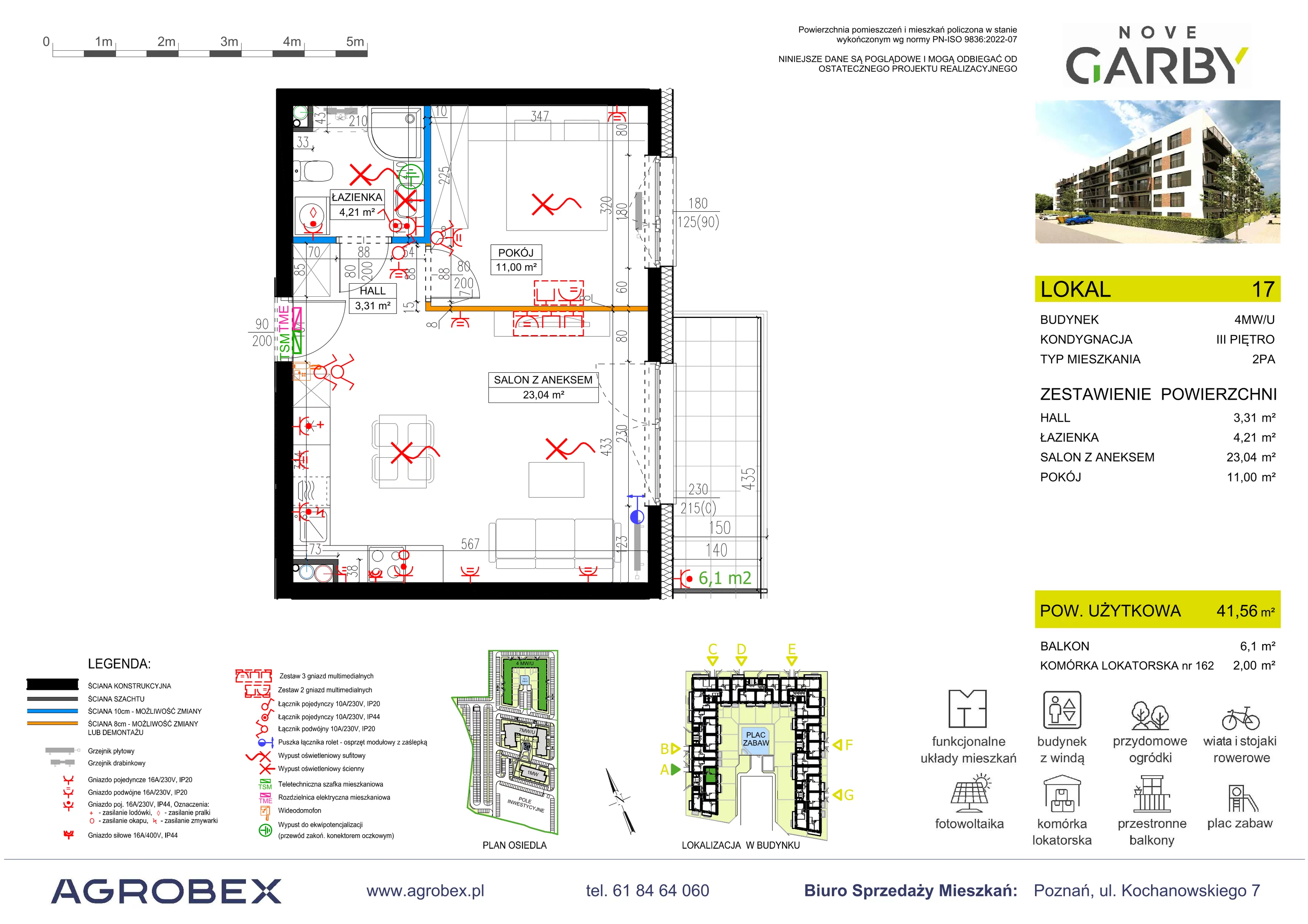 2 pokoje, mieszkanie 41,56 m², piętro 3, oferta nr 17, Nove Garby - Etap 2, Garby, ul. Tulecka