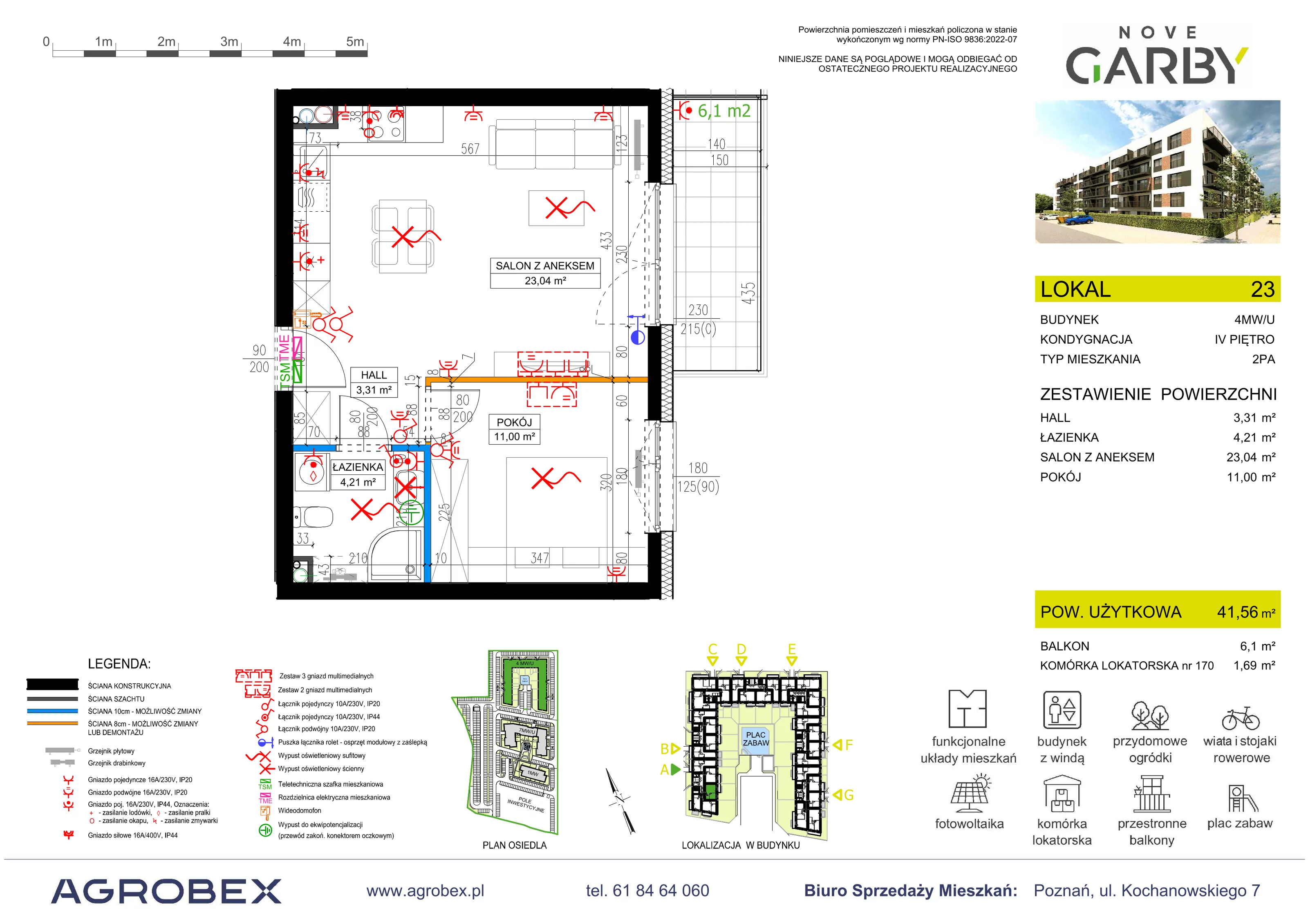 2 pokoje, mieszkanie 41,56 m², piętro 4, oferta nr 23, Nove Garby - Etap 2, Garby, ul. Tulecka