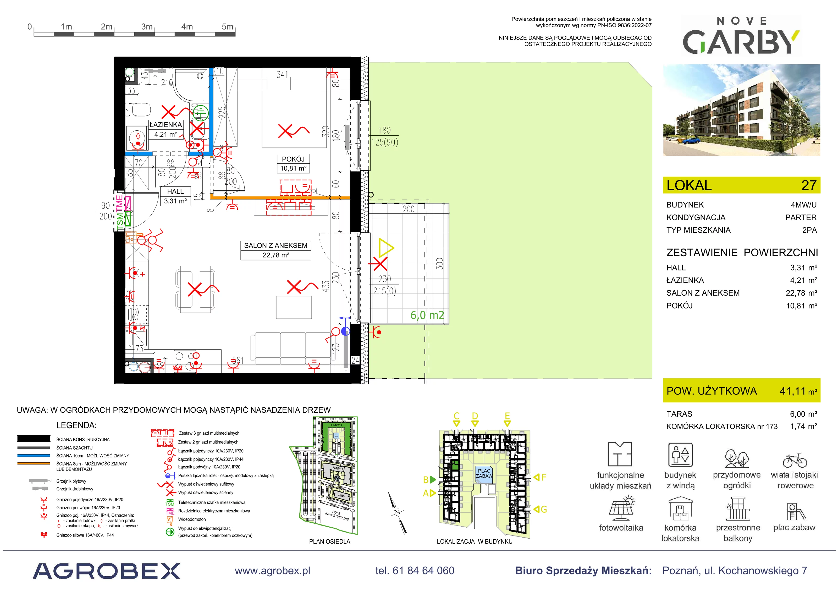 2 pokoje, mieszkanie 41,11 m², parter, oferta nr 27, Nove Garby - Etap 2, Garby, ul. Tulecka