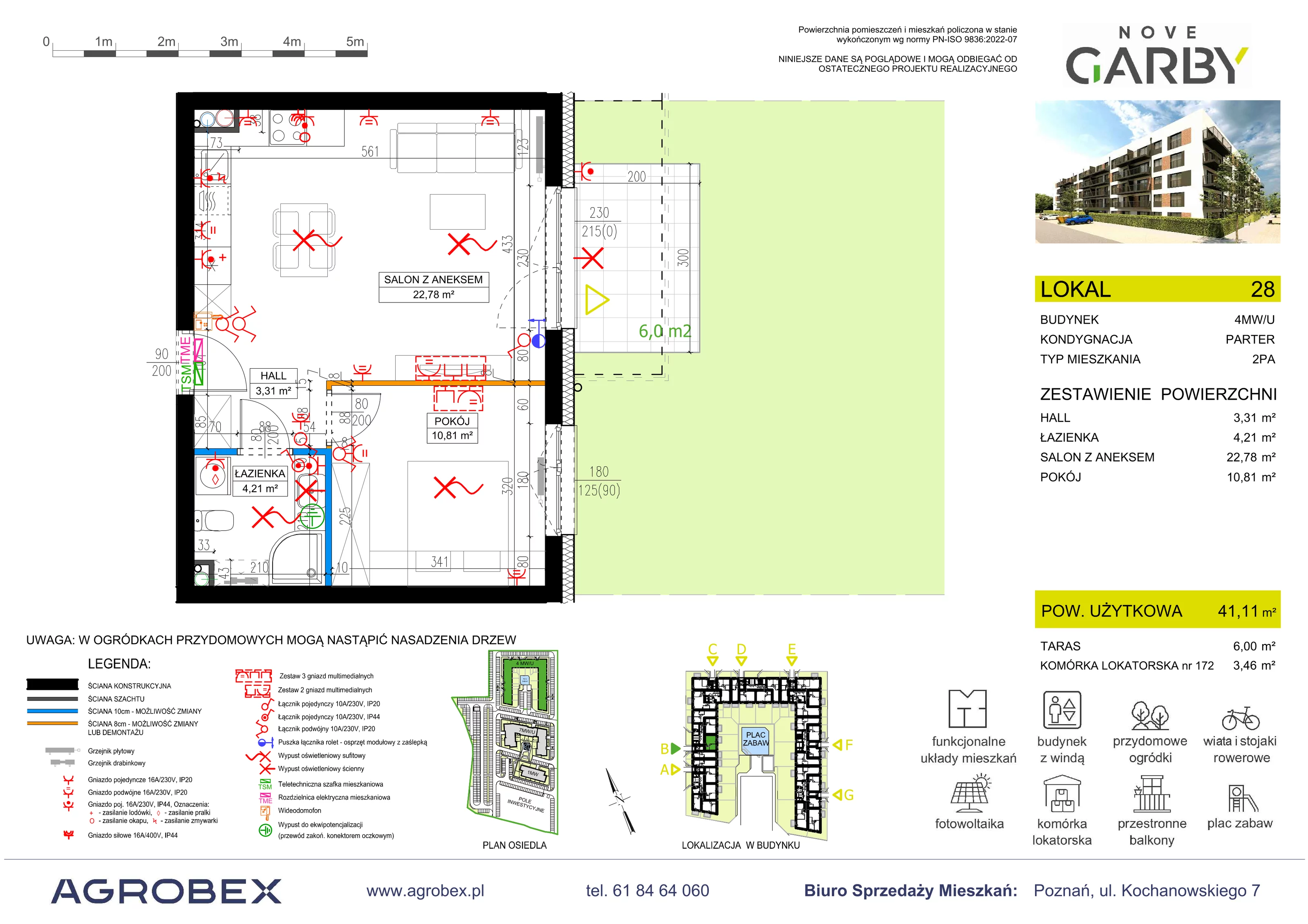 2 pokoje, mieszkanie 41,11 m², parter, oferta nr 28, Nove Garby - Etap 2, Garby, ul. Tulecka