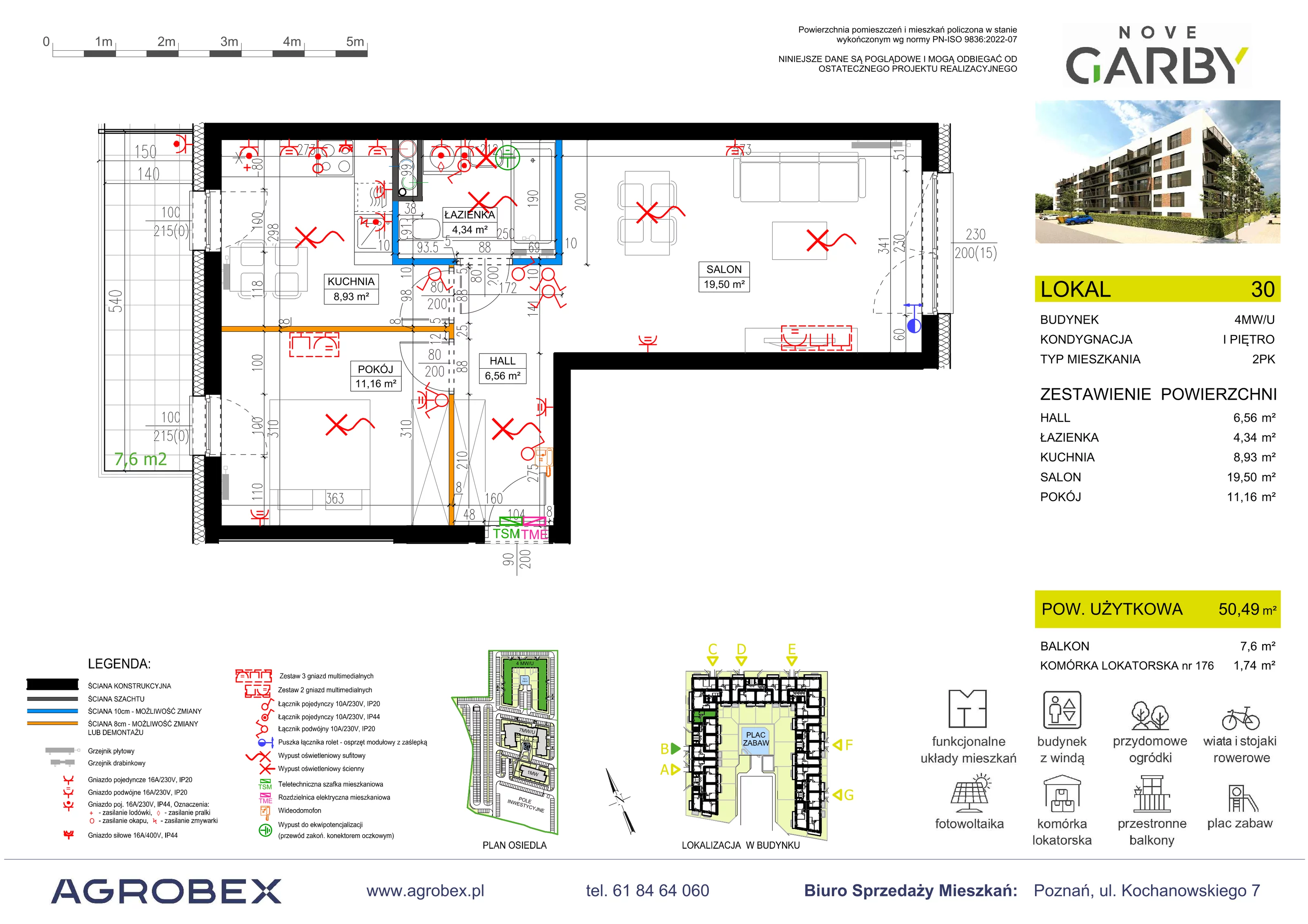 2 pokoje, mieszkanie 50,49 m², piętro 1, oferta nr 30, Nove Garby - Etap 2, Garby, ul. Tulecka