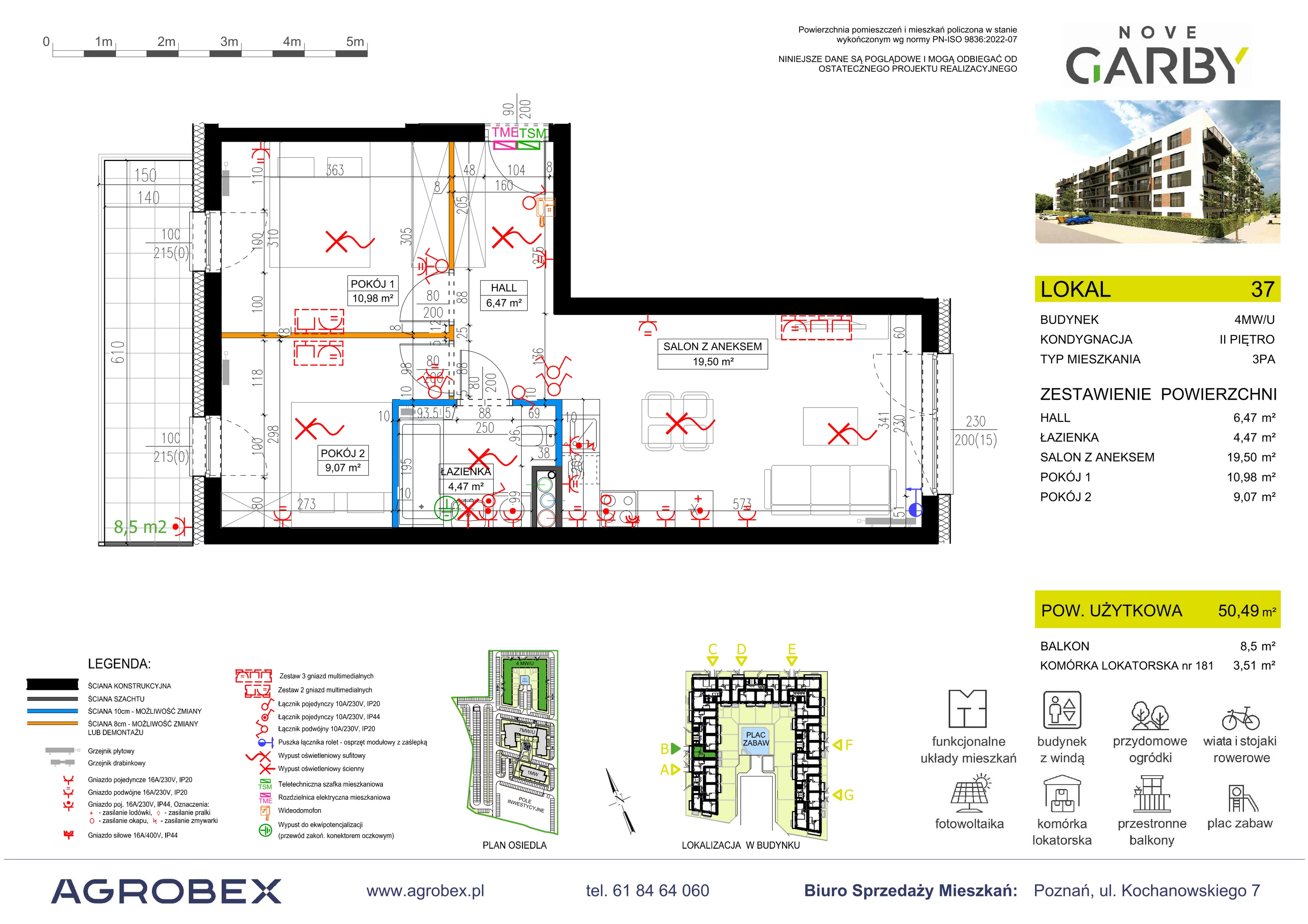 3 pokoje, mieszkanie 50,49 m², piętro 2, oferta nr 37, Nove Garby - Etap 2, Garby, ul. Tulecka