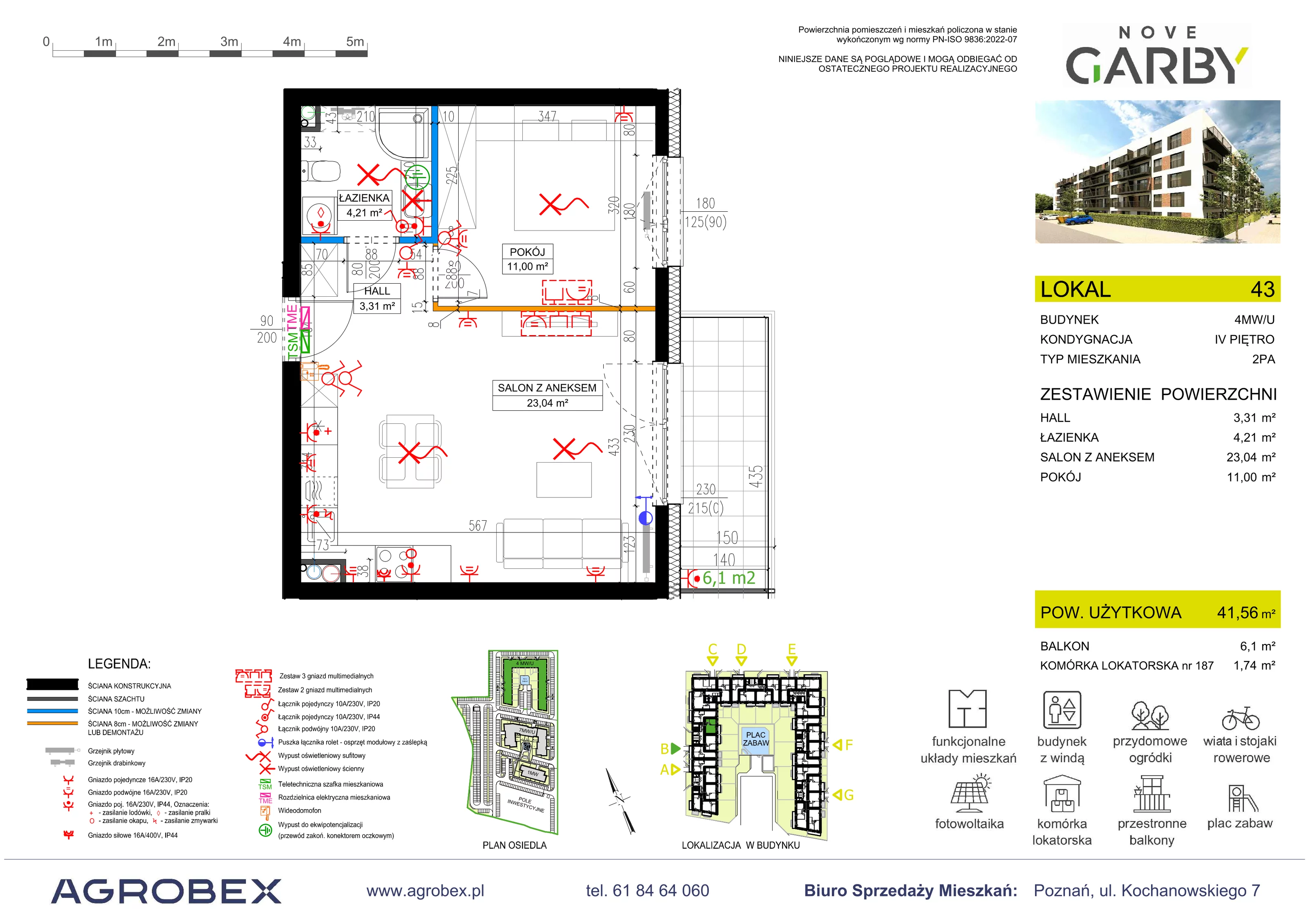 2 pokoje, mieszkanie 41,56 m², piętro 4, oferta nr 43, Nove Garby - Etap 2, Garby, ul. Tulecka