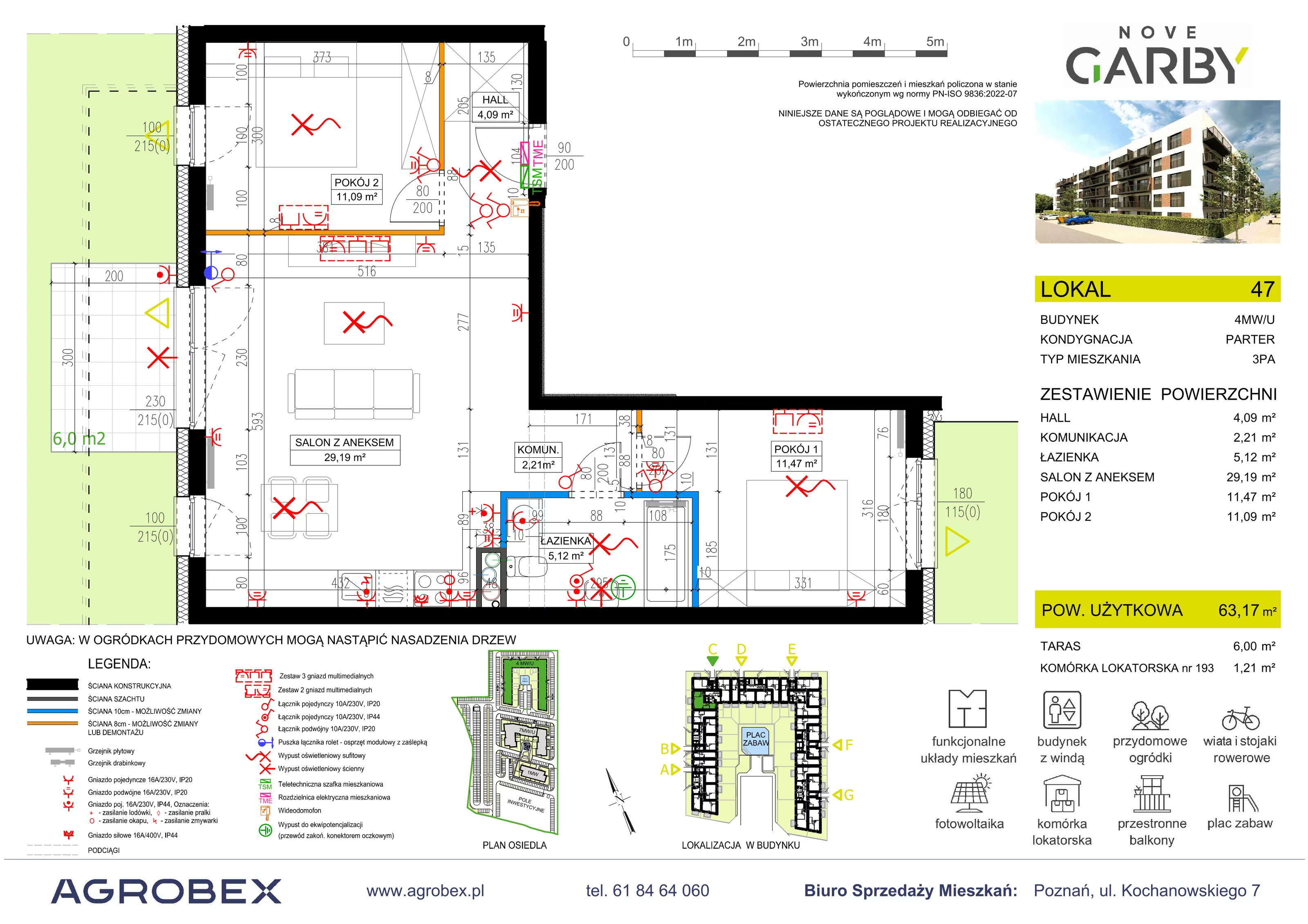 3 pokoje, mieszkanie 63,17 m², parter, oferta nr 47, Nove Garby - Etap 2, Garby, ul. Tulecka