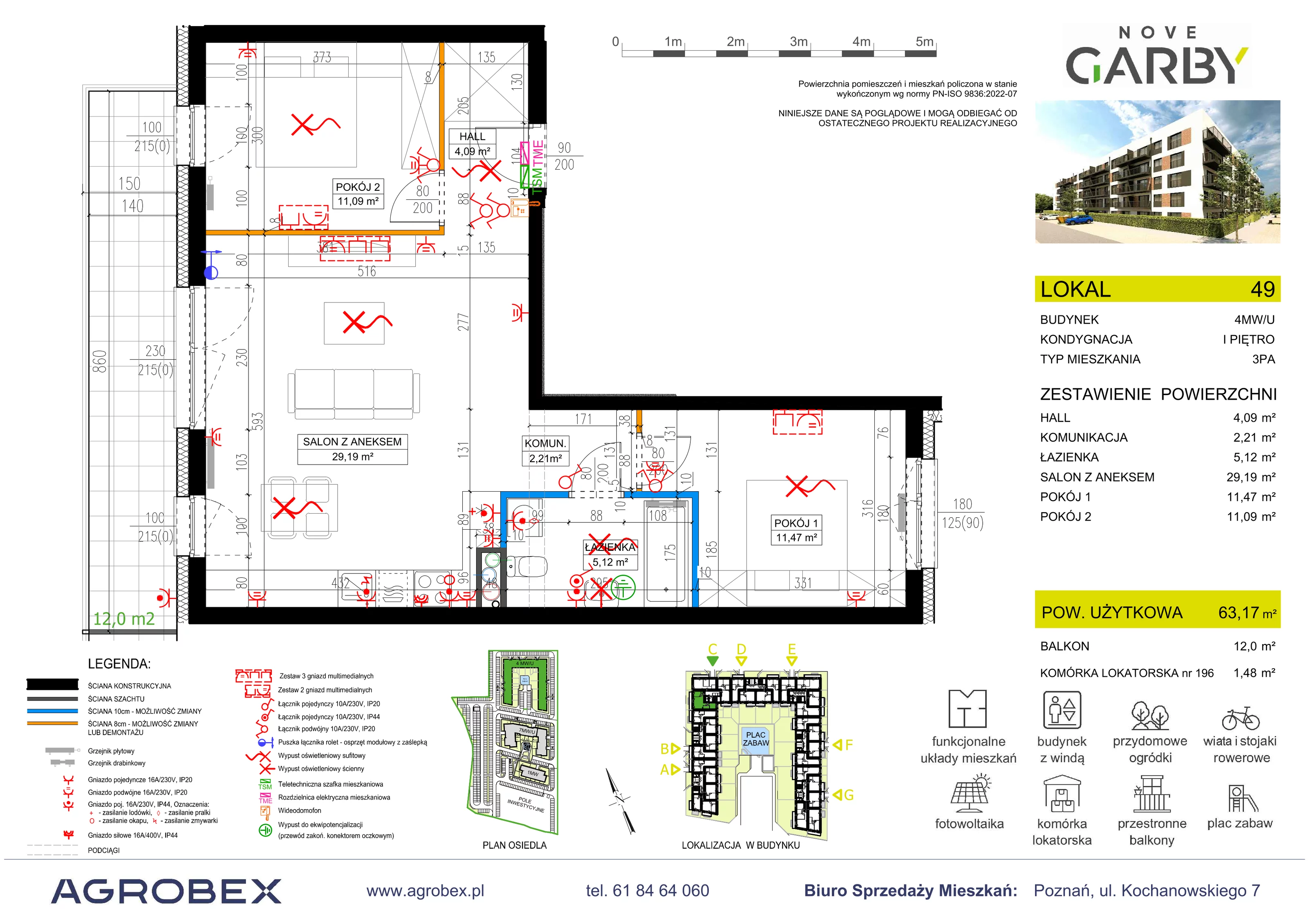 3 pokoje, mieszkanie 63,17 m², piętro 1, oferta nr 49, Nove Garby - Etap 2, Garby, ul. Tulecka