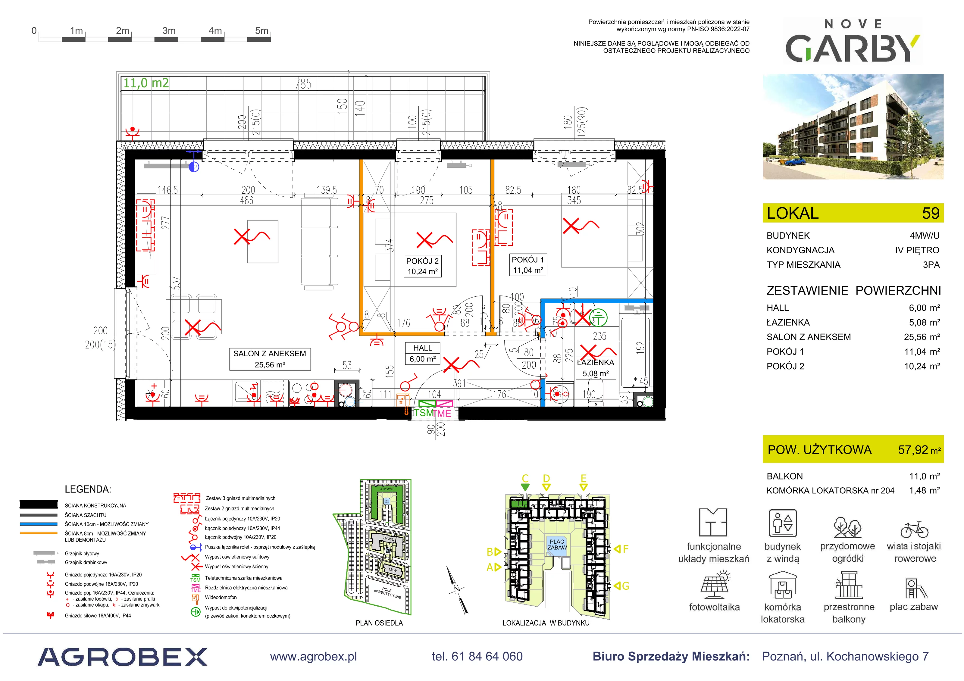 3 pokoje, mieszkanie 57,92 m², piętro 4, oferta nr 59, Nove Garby - Etap 2, Garby, ul. Tulecka