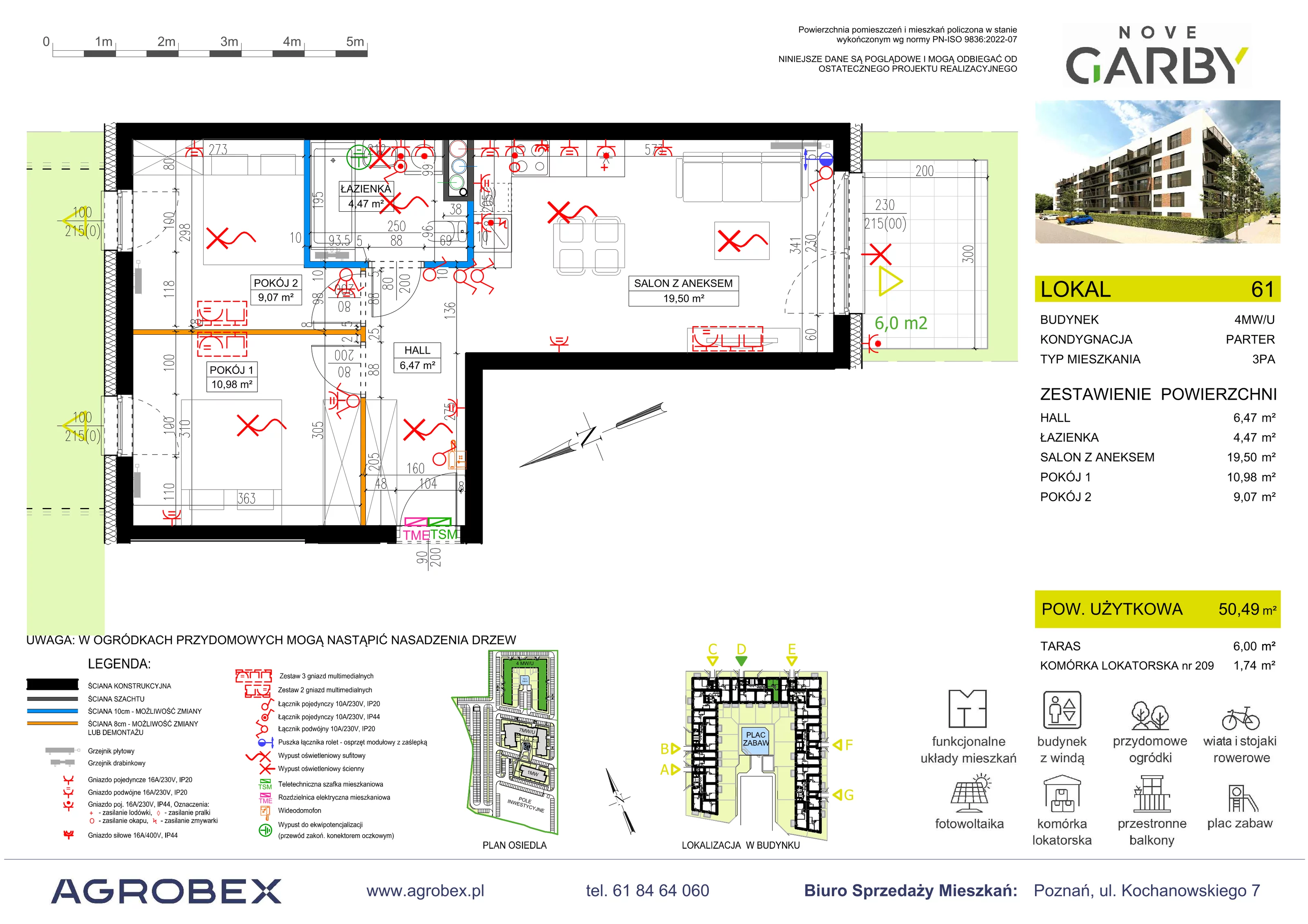 3 pokoje, mieszkanie 50,49 m², parter, oferta nr 61, Nove Garby - Etap 2, Garby, ul. Tulecka