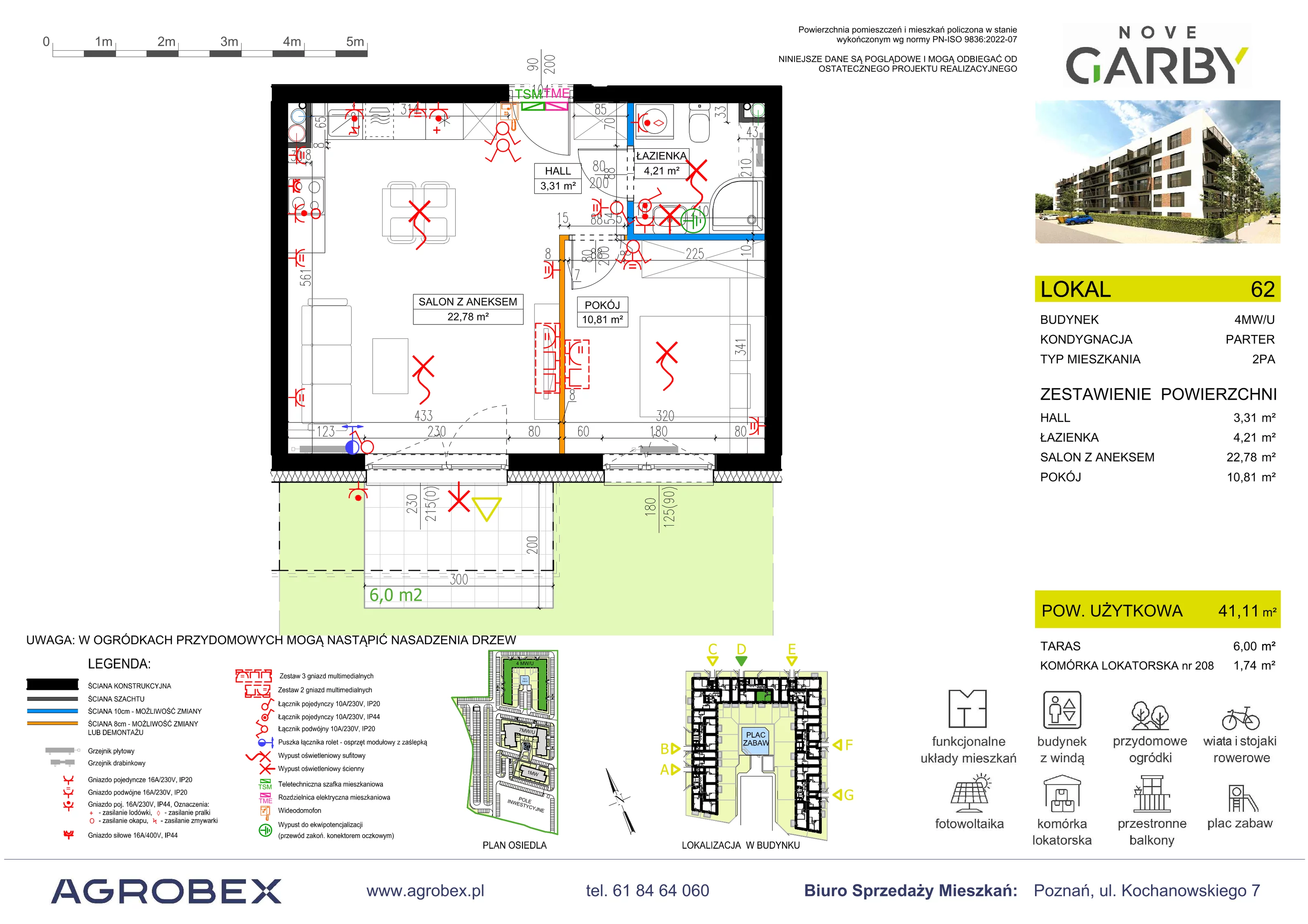 2 pokoje, mieszkanie 41,11 m², parter, oferta nr 62, Nove Garby - Etap 2, Garby, ul. Tulecka