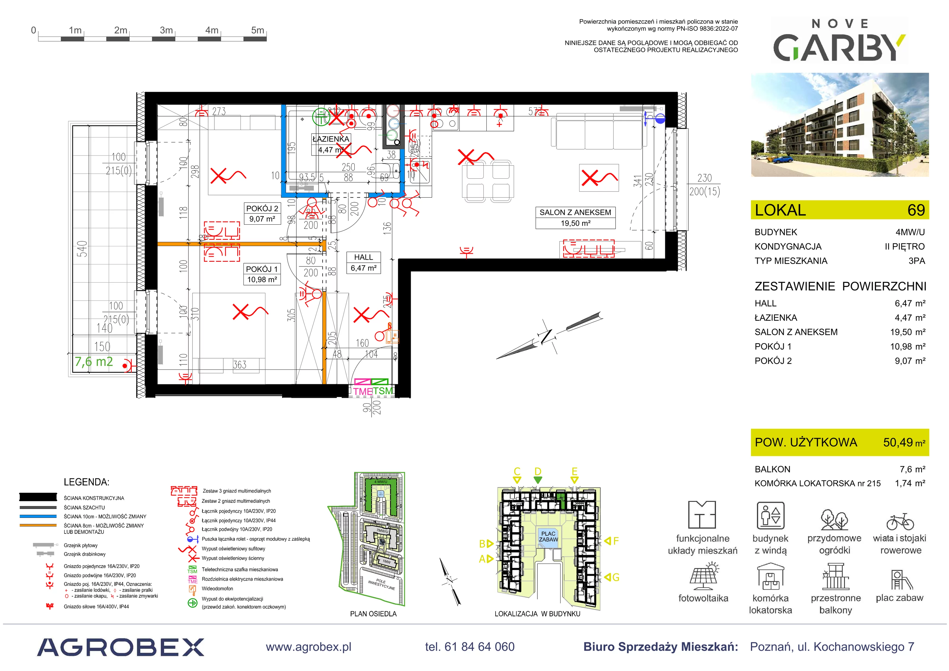 3 pokoje, mieszkanie 50,49 m², piętro 2, oferta nr 69, Nove Garby - Etap 2, Garby, ul. Tulecka