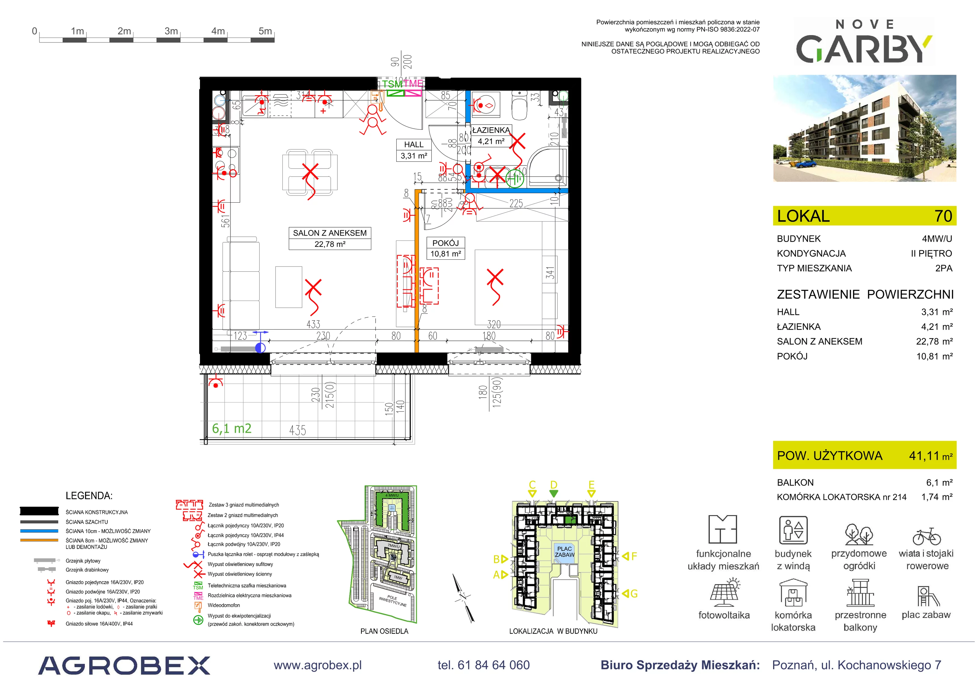 2 pokoje, mieszkanie 41,11 m², piętro 2, oferta nr 70, Nove Garby - Etap 2, Garby, ul. Tulecka