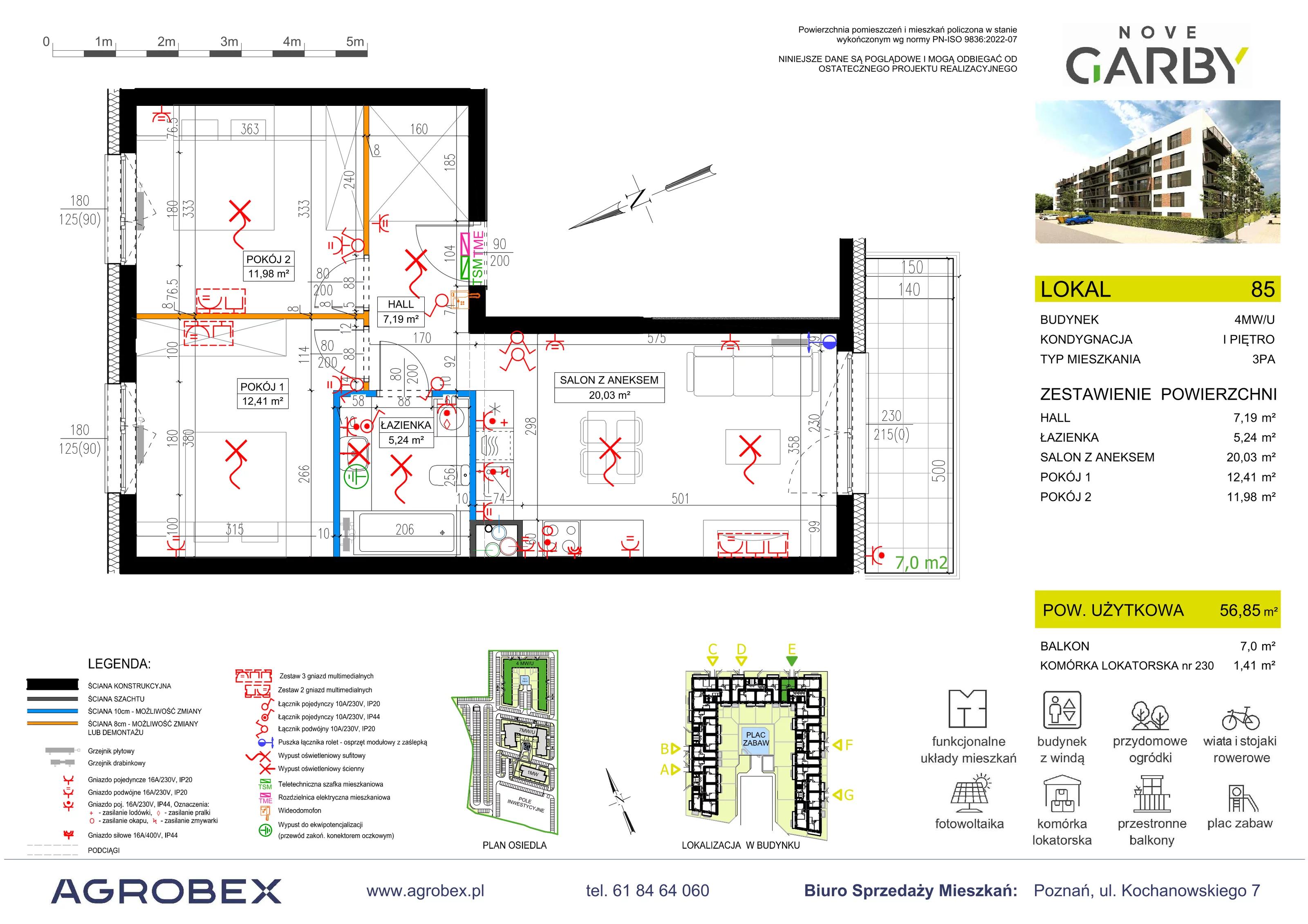 3 pokoje, mieszkanie 56,85 m², piętro 1, oferta nr 85, Nove Garby - Etap 2, Garby, ul. Tulecka