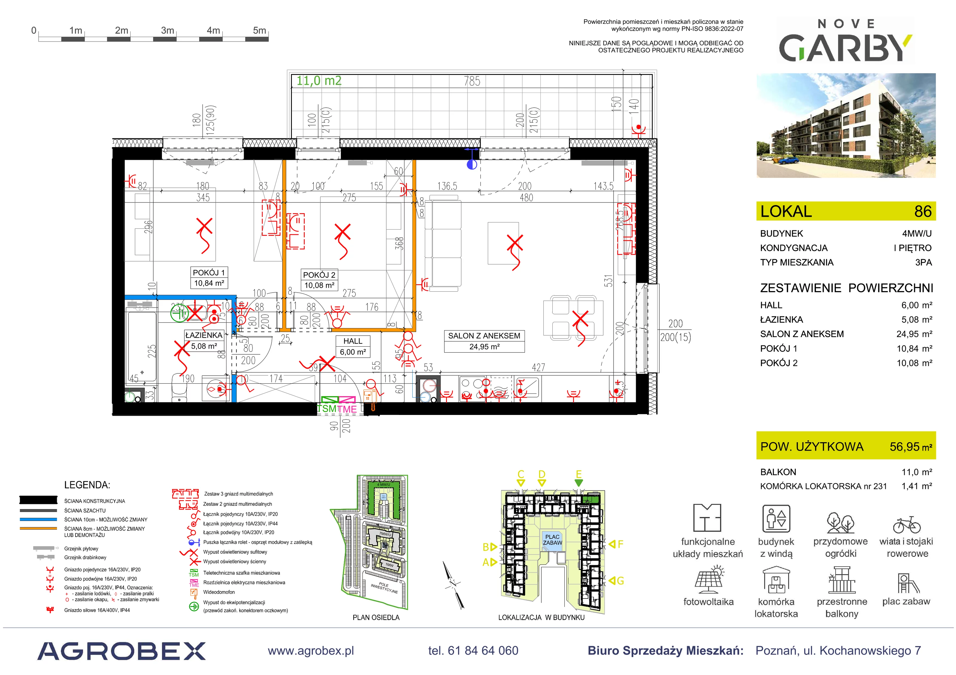 3 pokoje, mieszkanie 56,95 m², piętro 1, oferta nr 86, Nove Garby - Etap 2, Garby, ul. Tulecka
