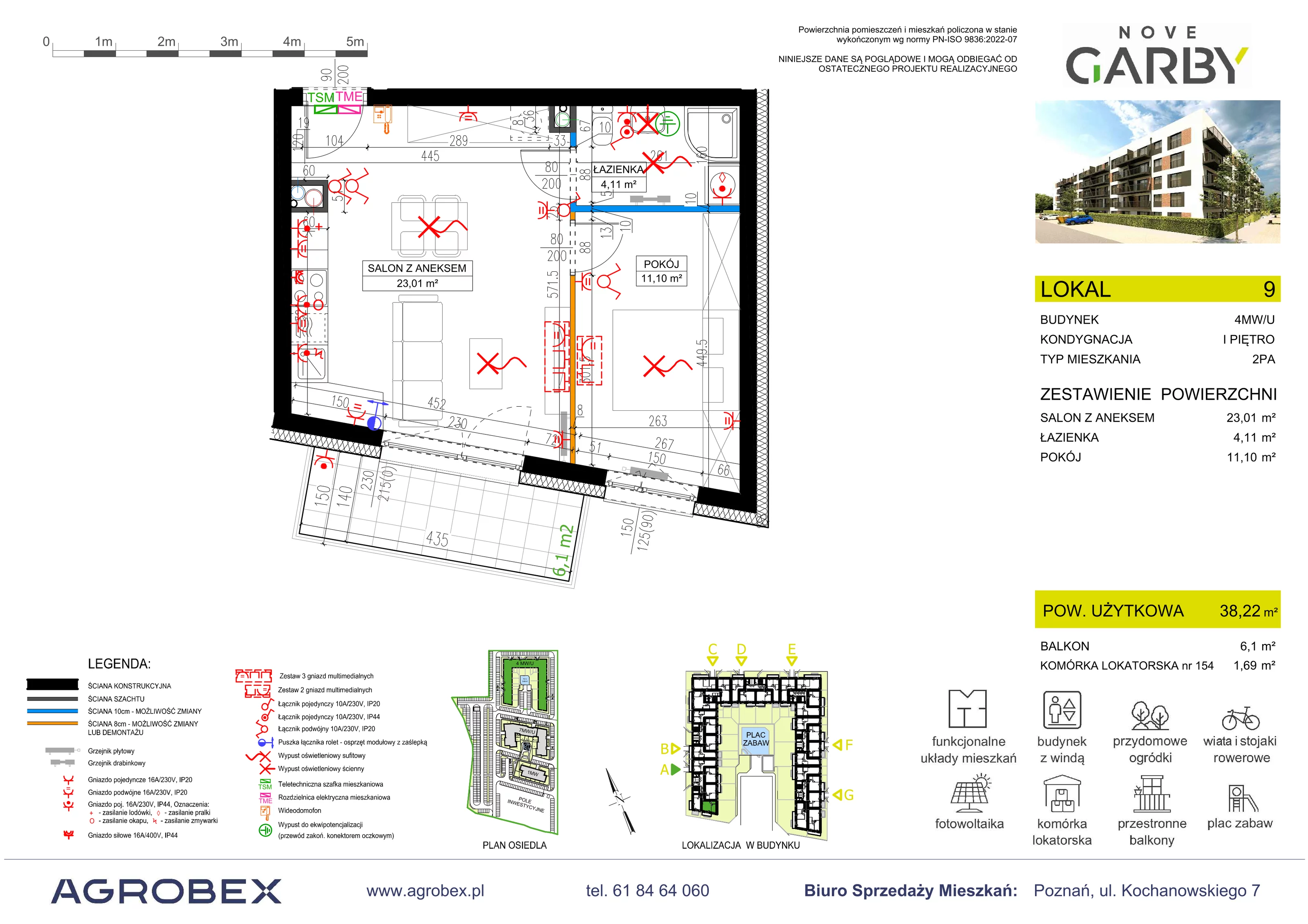 2 pokoje, mieszkanie 38,22 m², piętro 1, oferta nr 9, Nove Garby - Etap 2, Garby, ul. Tulecka