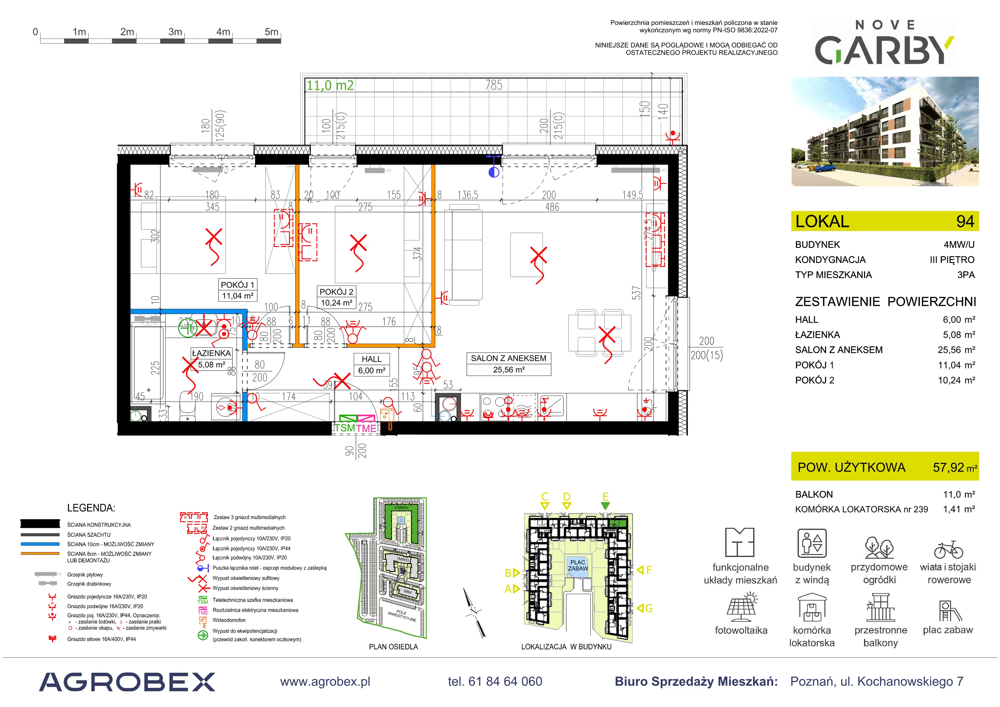 3 pokoje, mieszkanie 57,92 m², piętro 3, oferta nr 94, Nove Garby - Etap 2, Garby, ul. Tulecka
