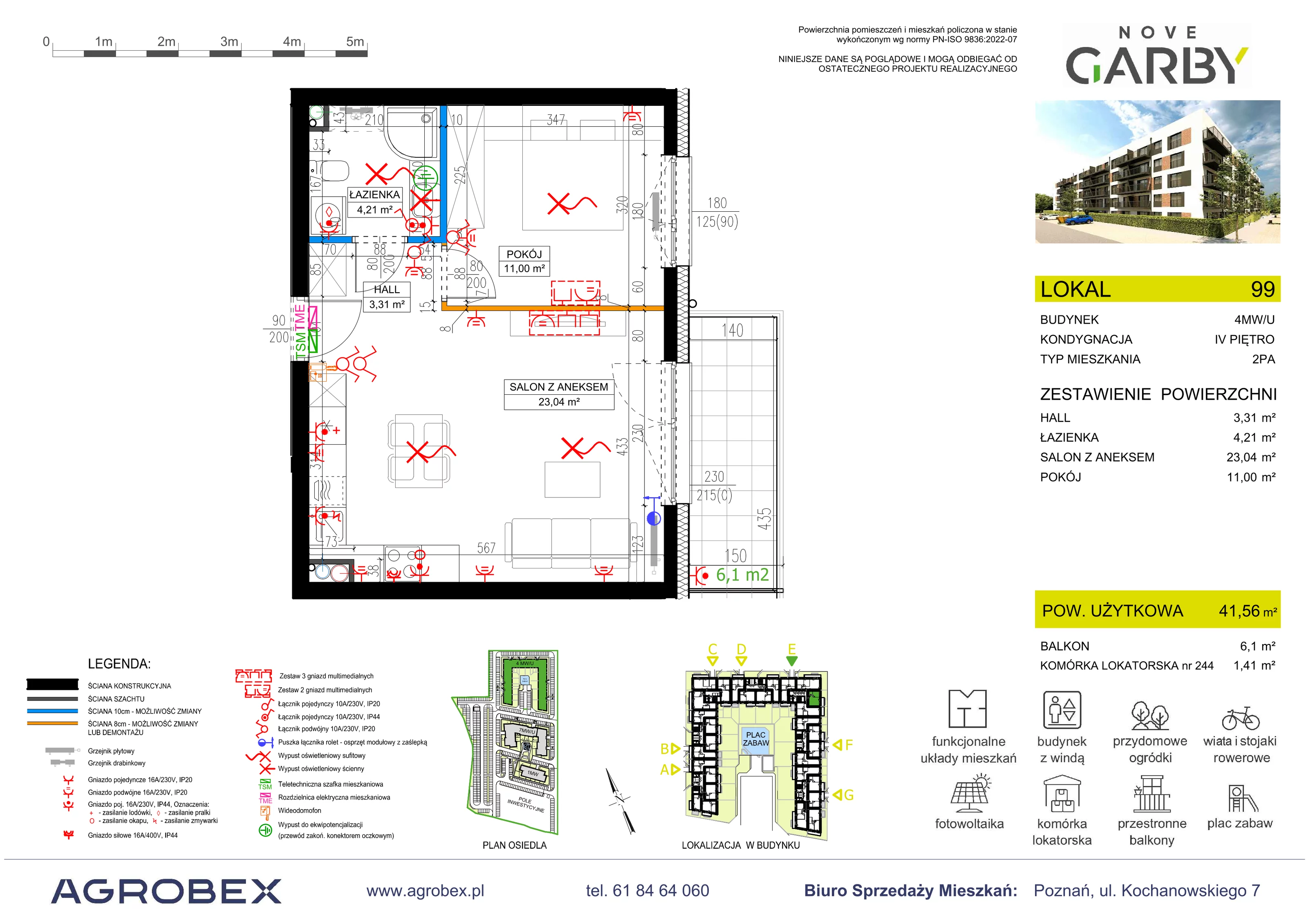 2 pokoje, mieszkanie 41,56 m², piętro 4, oferta nr 99, Nove Garby - Etap 2, Garby, ul. Tulecka