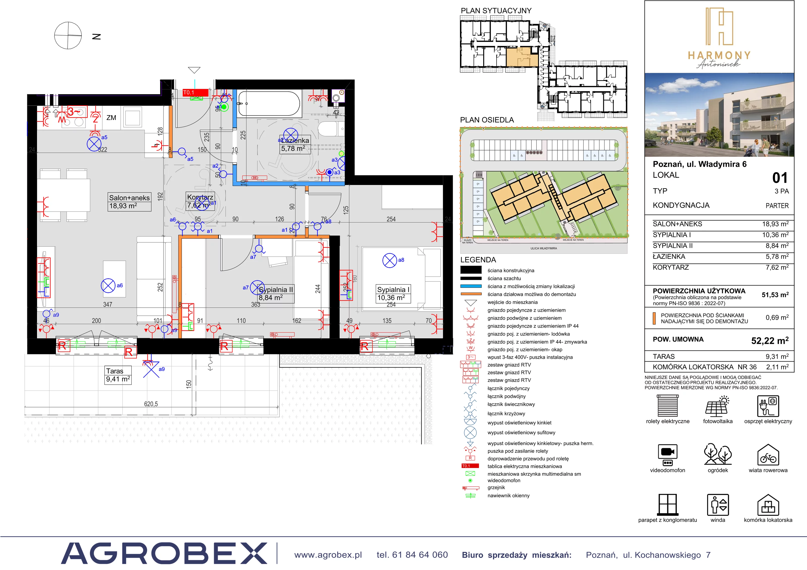 3 pokoje, mieszkanie 51,53 m², parter, oferta nr 1, Harmony Antoninek, Poznań, Antoninek-Zieliniec-Kobylepole, Antoninek, ul. Władymira 6