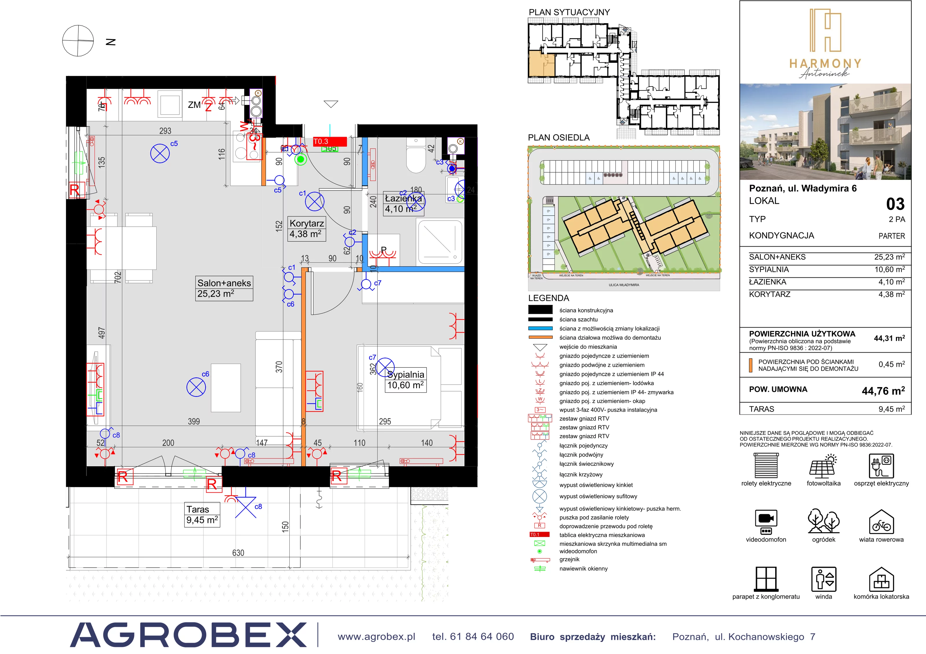 2 pokoje, mieszkanie 44,31 m², parter, oferta nr 3, Harmony Antoninek, Poznań, Antoninek-Zieliniec-Kobylepole, Antoninek, ul. Władymira 6