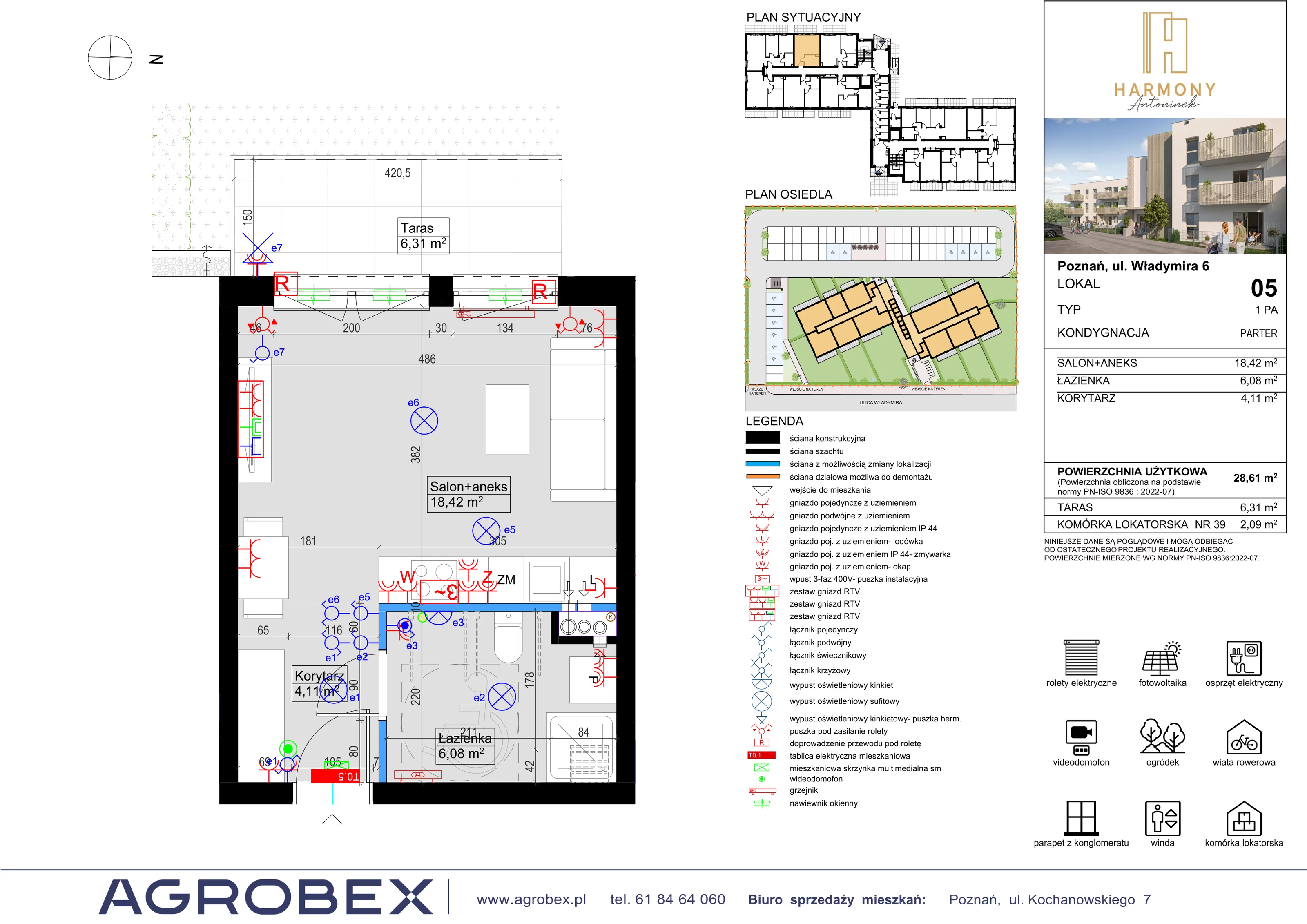 1 pokój, mieszkanie 28,61 m², parter, oferta nr 5, Harmony Antoninek, Poznań, Antoninek-Zieliniec-Kobylepole, Antoninek, ul. Władymira 6