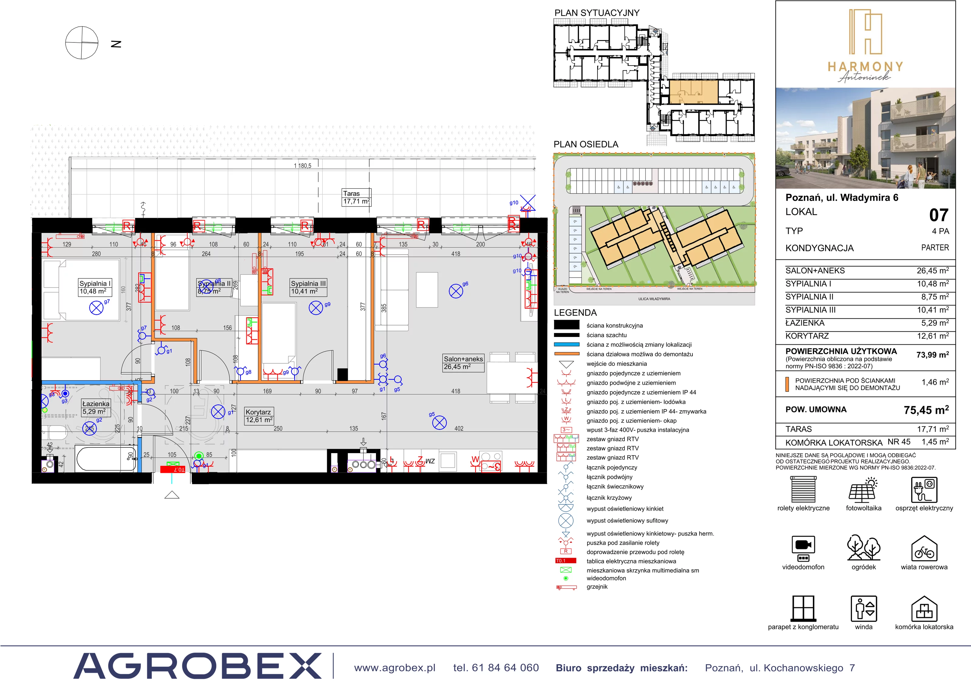 4 pokoje, mieszkanie 73,99 m², parter, oferta nr 7, Harmony Antoninek, Poznań, Antoninek-Zieliniec-Kobylepole, Antoninek, ul. Władymira 6